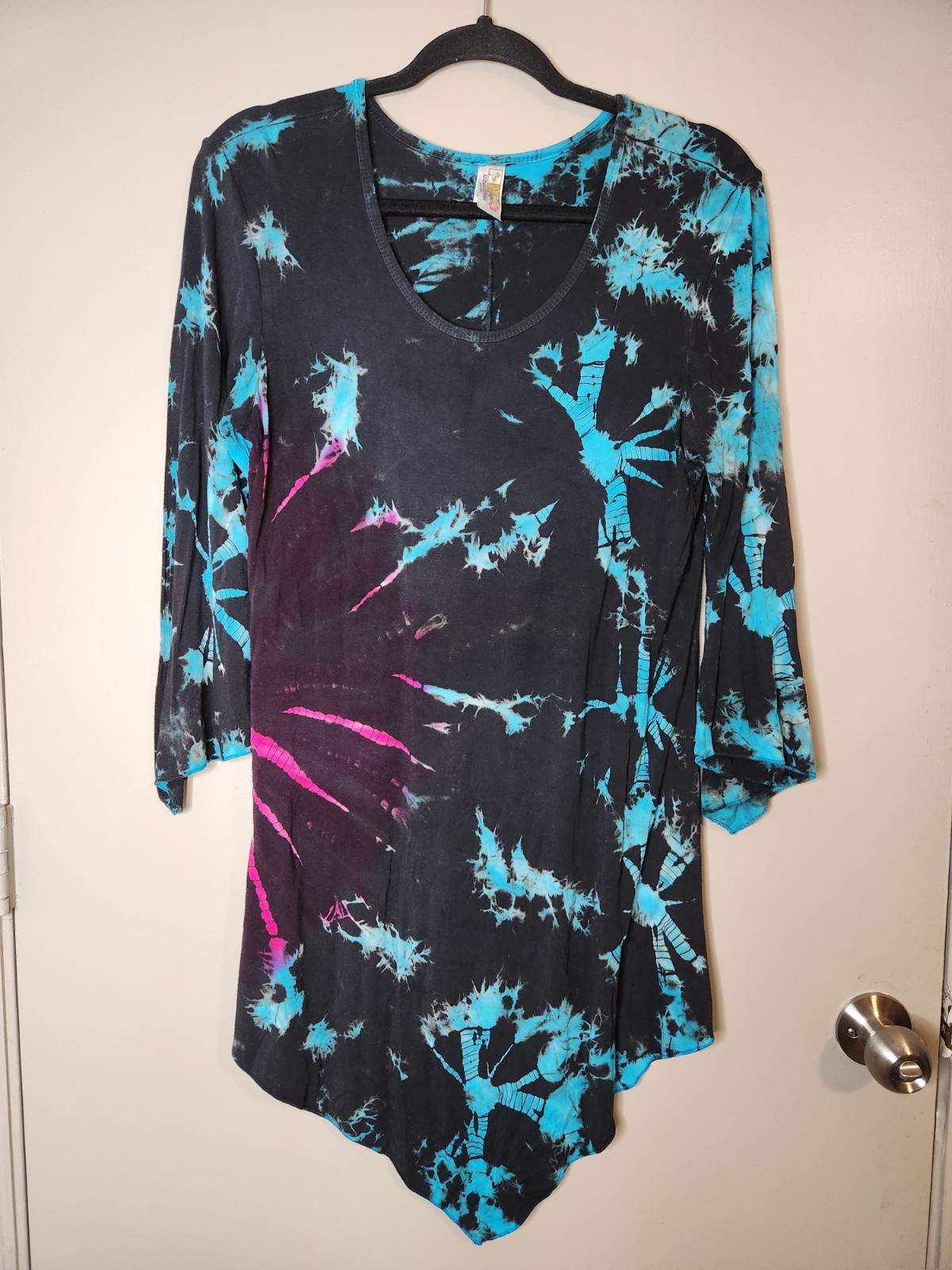 India Boutique Black Purple Batik Floral Free Size Rayon Boho Hippie Tunic