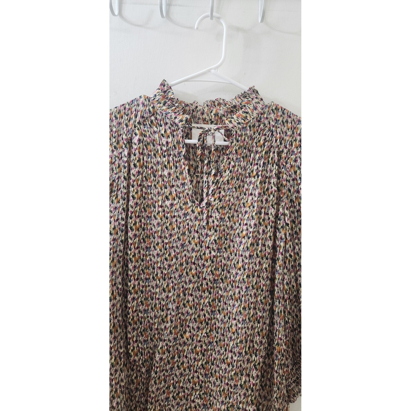ba&sh Lady Top Multi Color Abstract Pleated Ruffle Neck Blouse Size 1 Small