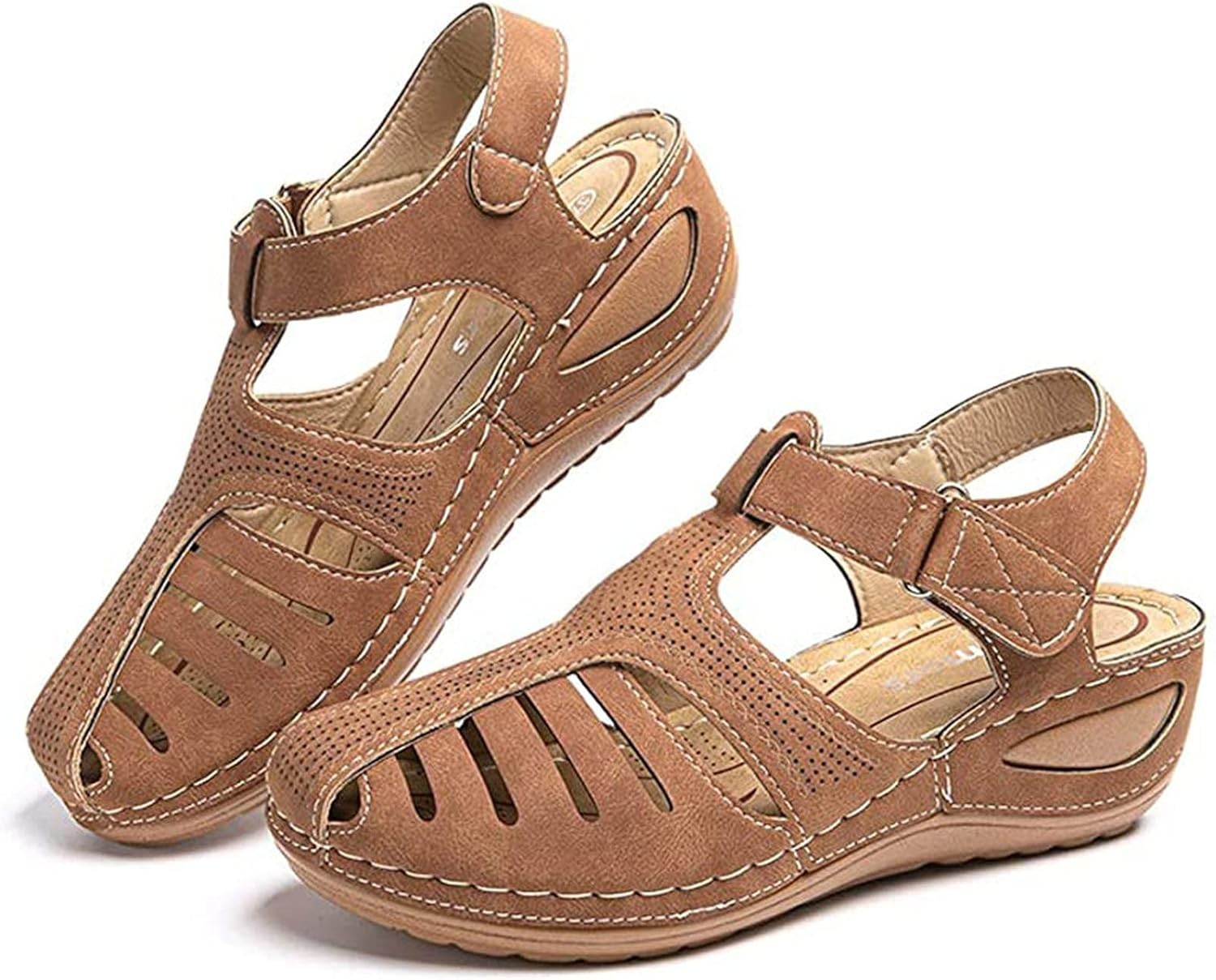 Womens Wedge Platform Sandals Soft PU Leather Closed Toe Vintage Anti-Slip 6.5