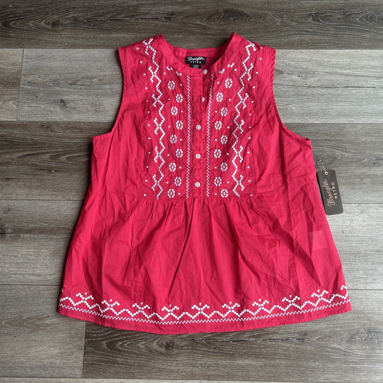 Wrangler Retro Top Sleeveless Women’s Large Pink Embroidered Tunic Tank Western