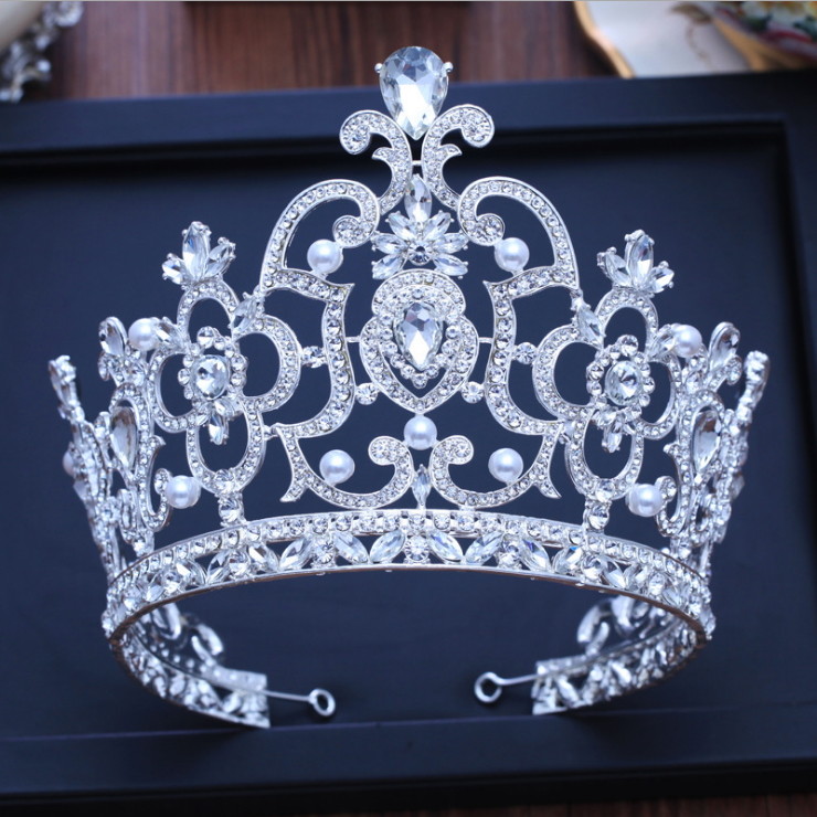 14cm Tall Large White Crystal Crown Tiara Wedding Prom Queen Princess For Women