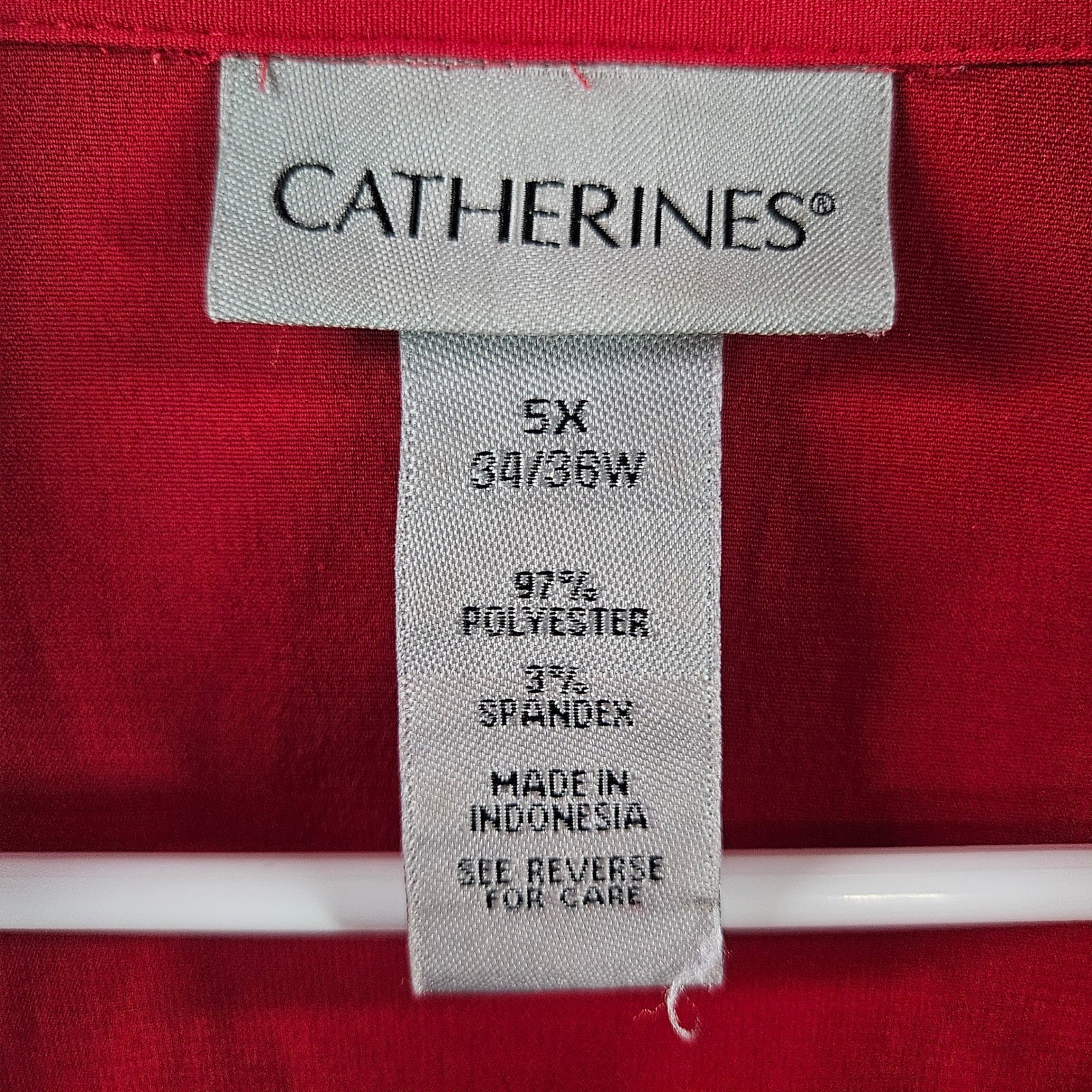 Catherines Red Quarter Zip Tunic Top Womens 5X 34/36W 3/4 Sleeve Studded Pockets