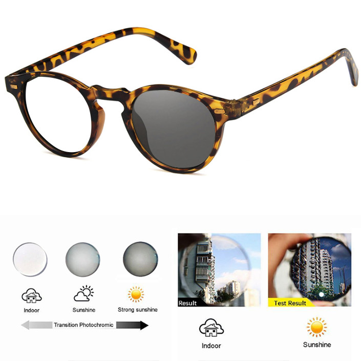 Round Photochromic Reading Glasses For Men Fashion Outdoor Presbyopic Sunglasses