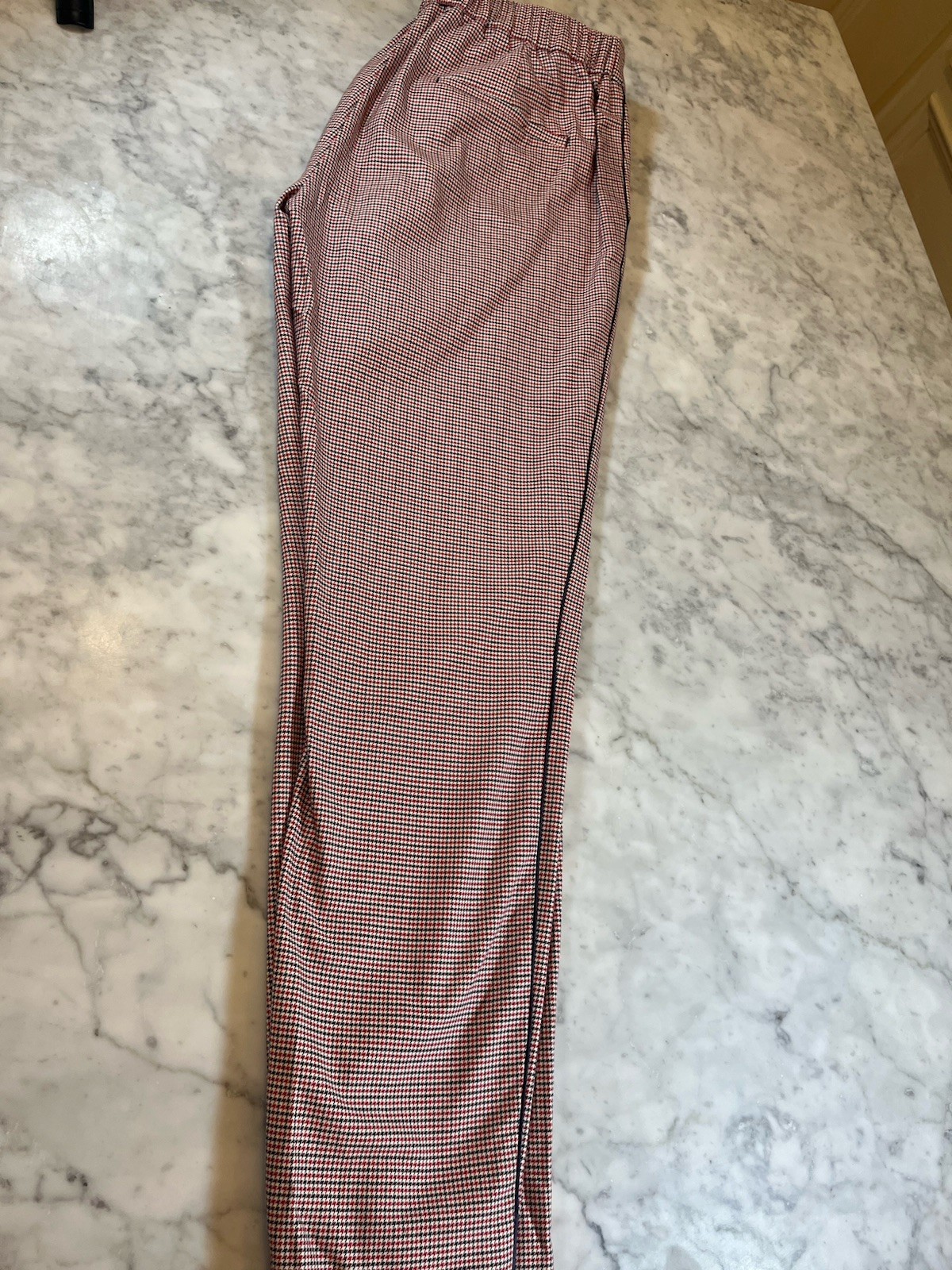 Massimo Dutti Red White Black (or Dark Navy) Houndstooth Cotton Blend Pants, 6