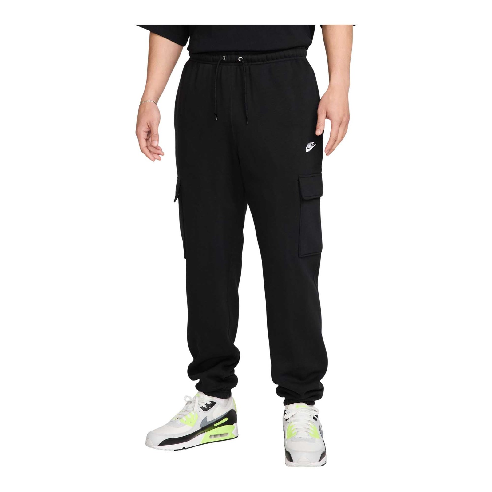 MENS NIKE CLUB FLEECE CARGO PANTS_BLACK/BLACK/WHITE FN3805-010-SIZE L