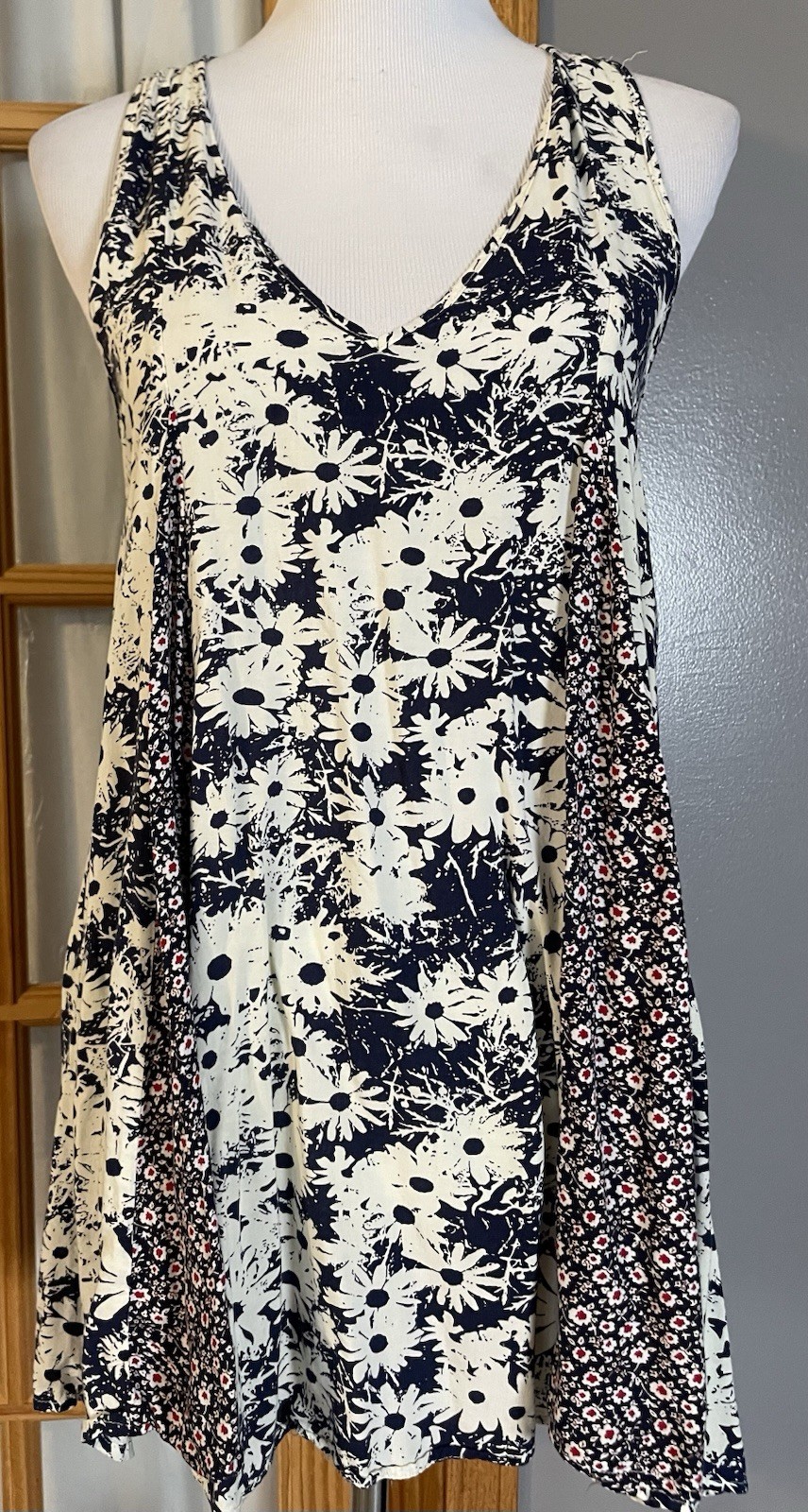 Handmade Floral Mini Tank Dress Sz S Black Flowy Patchwork Beach Country Boho