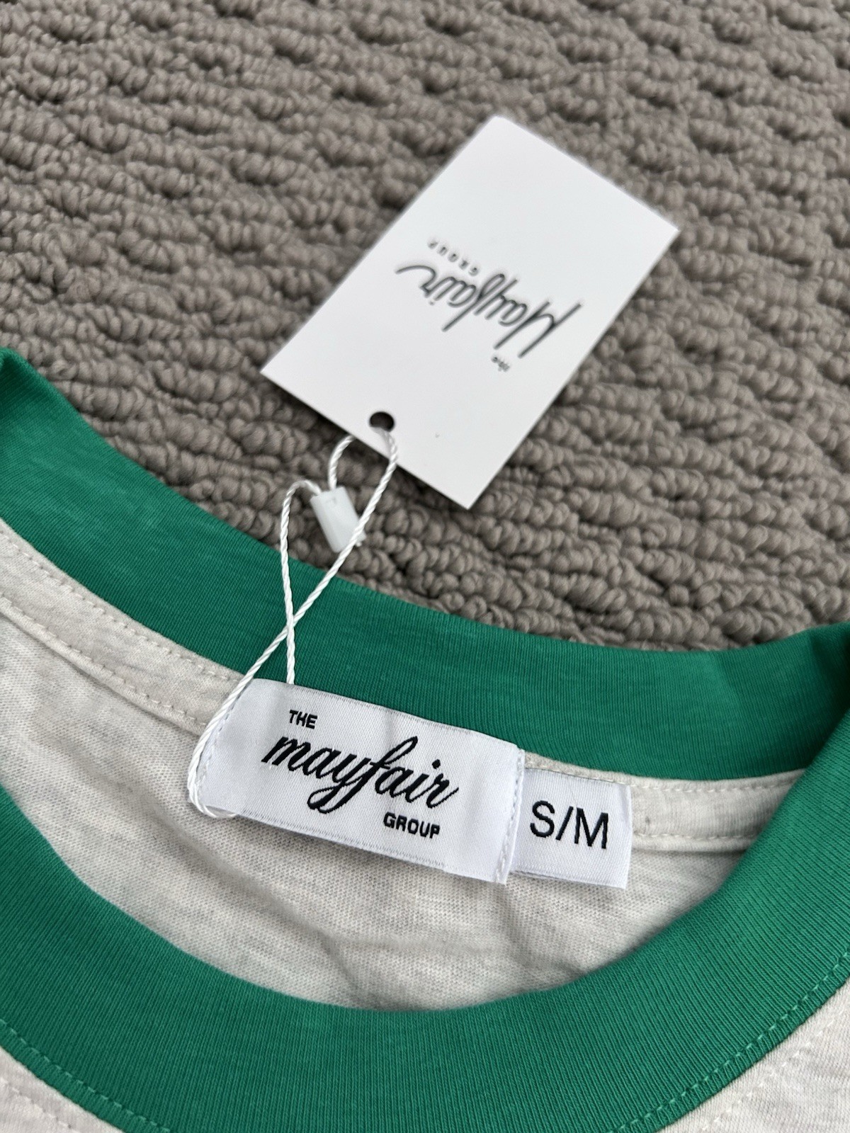 NWT The Mayfair Group Going Offline Relaxed Tee S/M Ringer Loose Fit Boho Preppy
