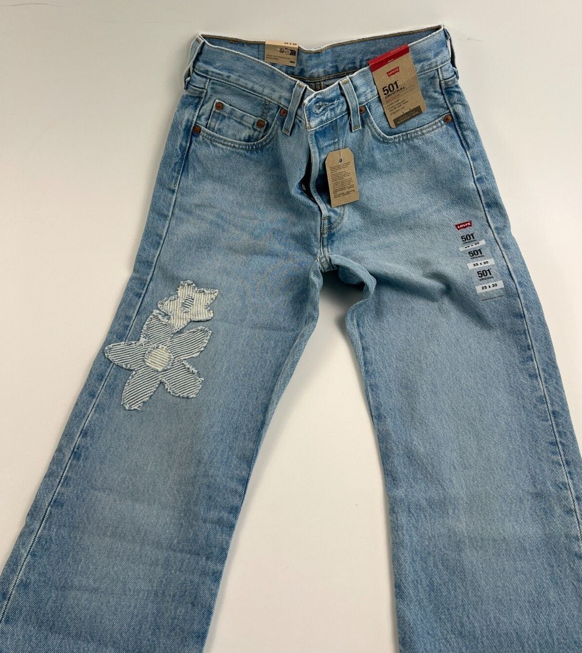 Levi’s Women 501 Original Fit Patched Straight Leg Button Fly Jeans Blue NWT