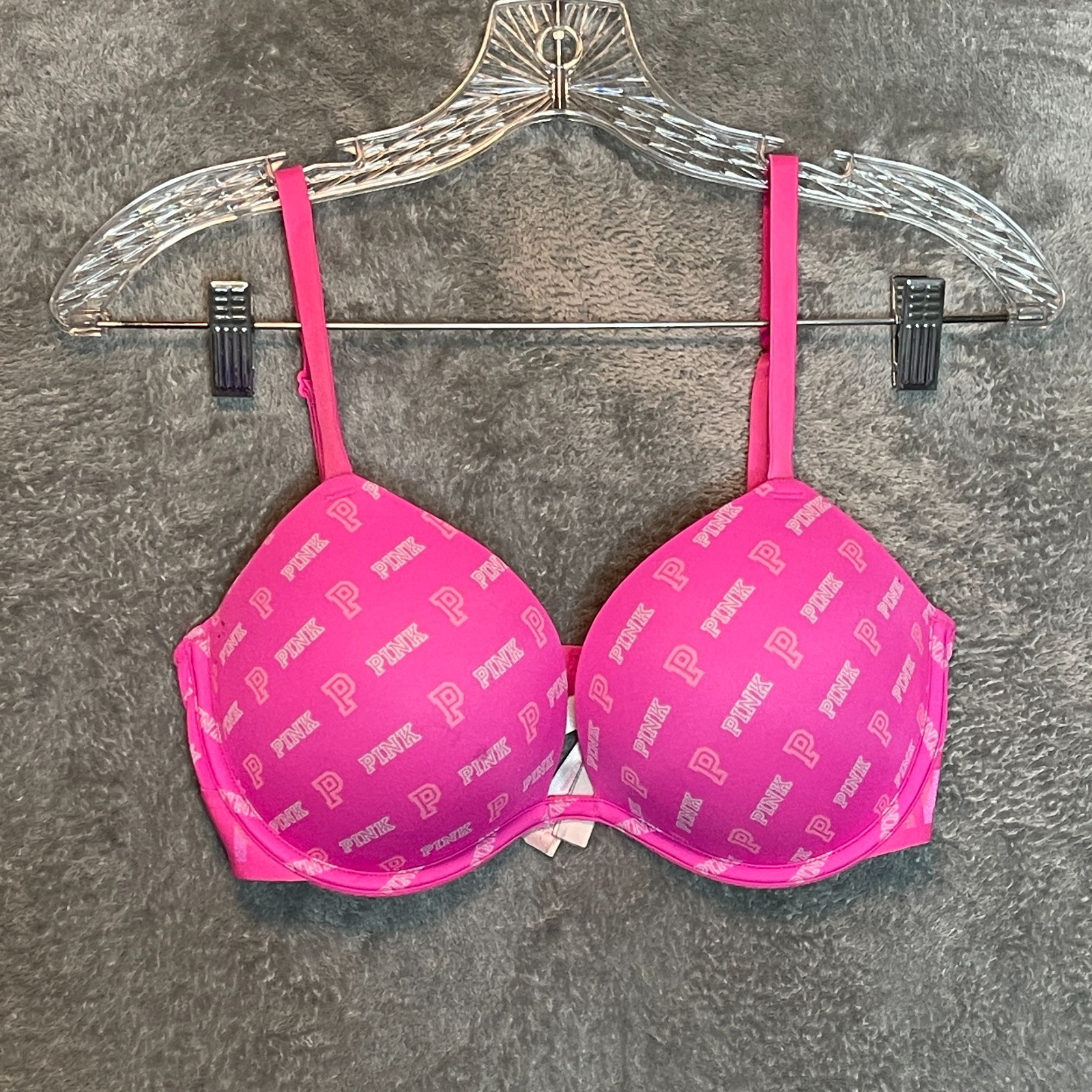 PINK Victoria Secret Wear Everywhere Super Push Up Bra 32DD Y2K Hot Pink