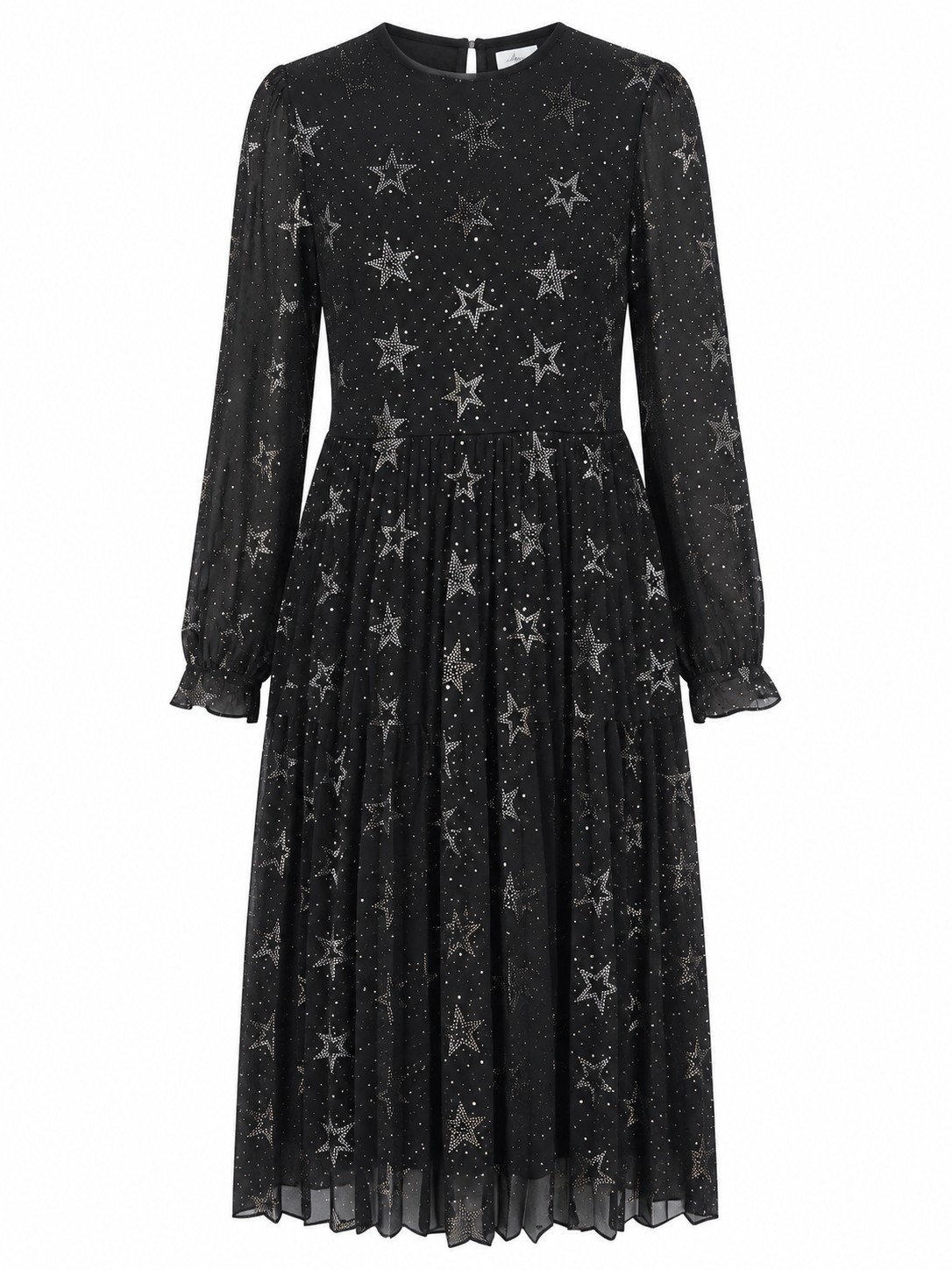 Sonder Studio Celestial Star Print Midi Dress UK 12 Black Sparkle Long Sleeve