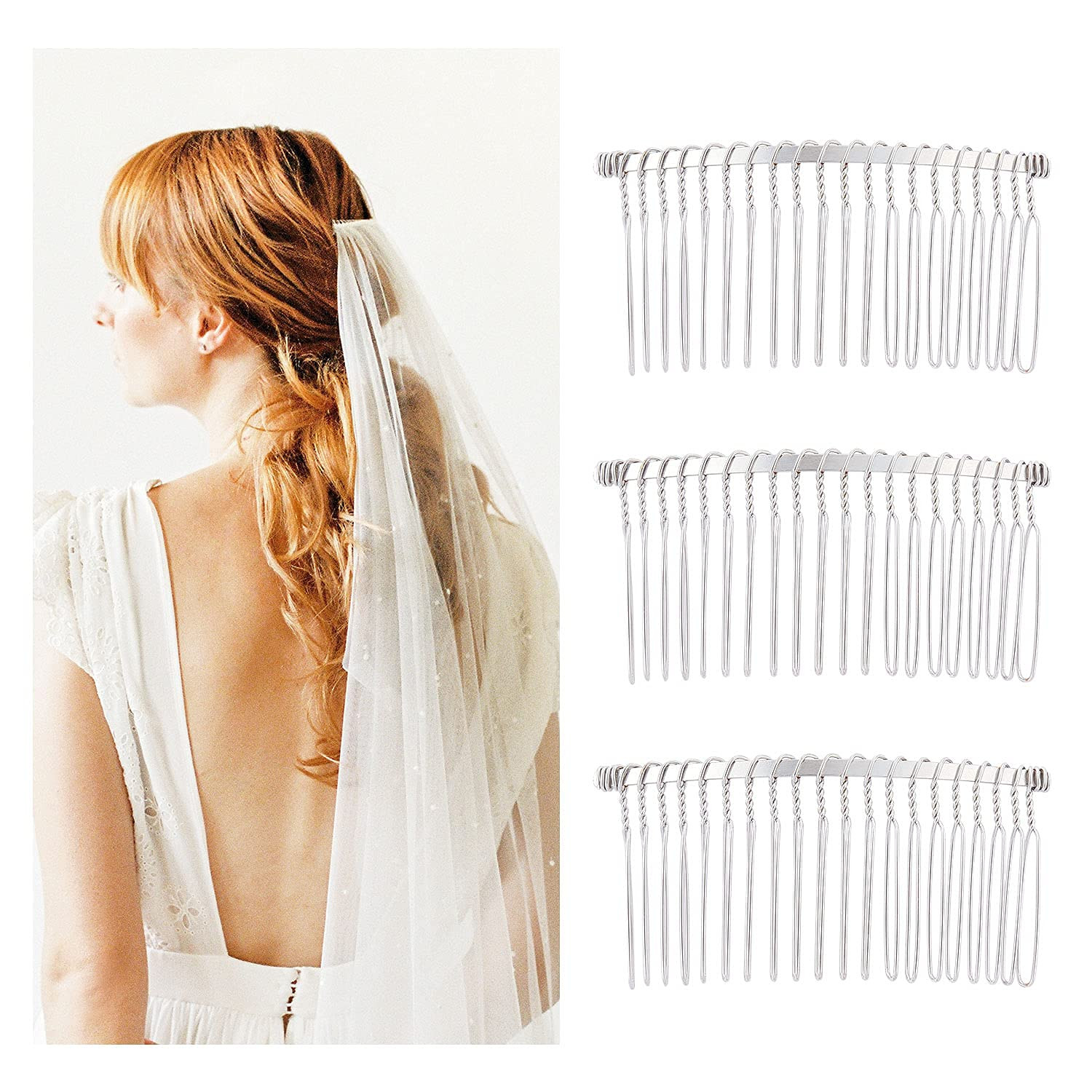 Lawie 20 Pack Bulk 20 Teeth Silver Metal Side Hair Combs Wire Twist Hair Clips W