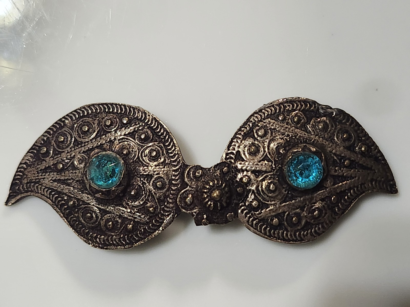 Antique Ottoman Buckle Silver Plated with Turquoise Glass 3.25″ x 1.25″