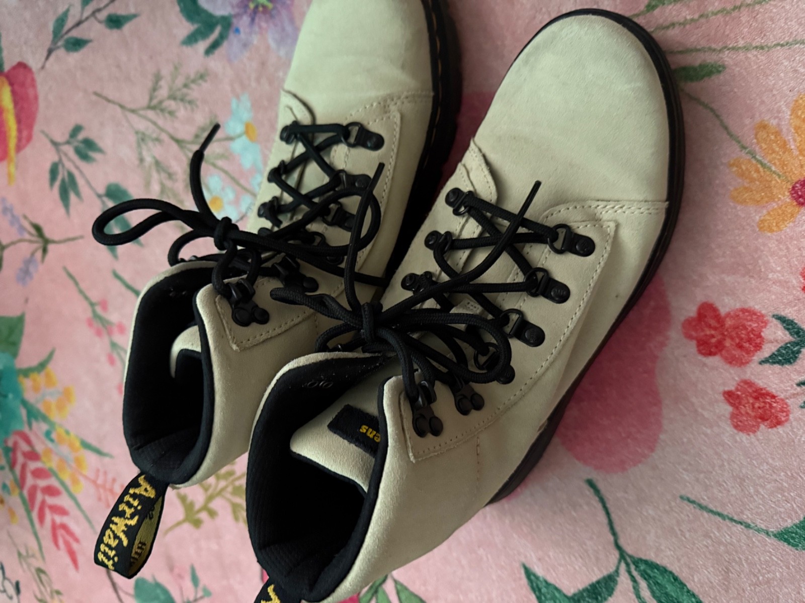 Dr. Martens Combs Suede Utility Boots (cream/off-white suede)