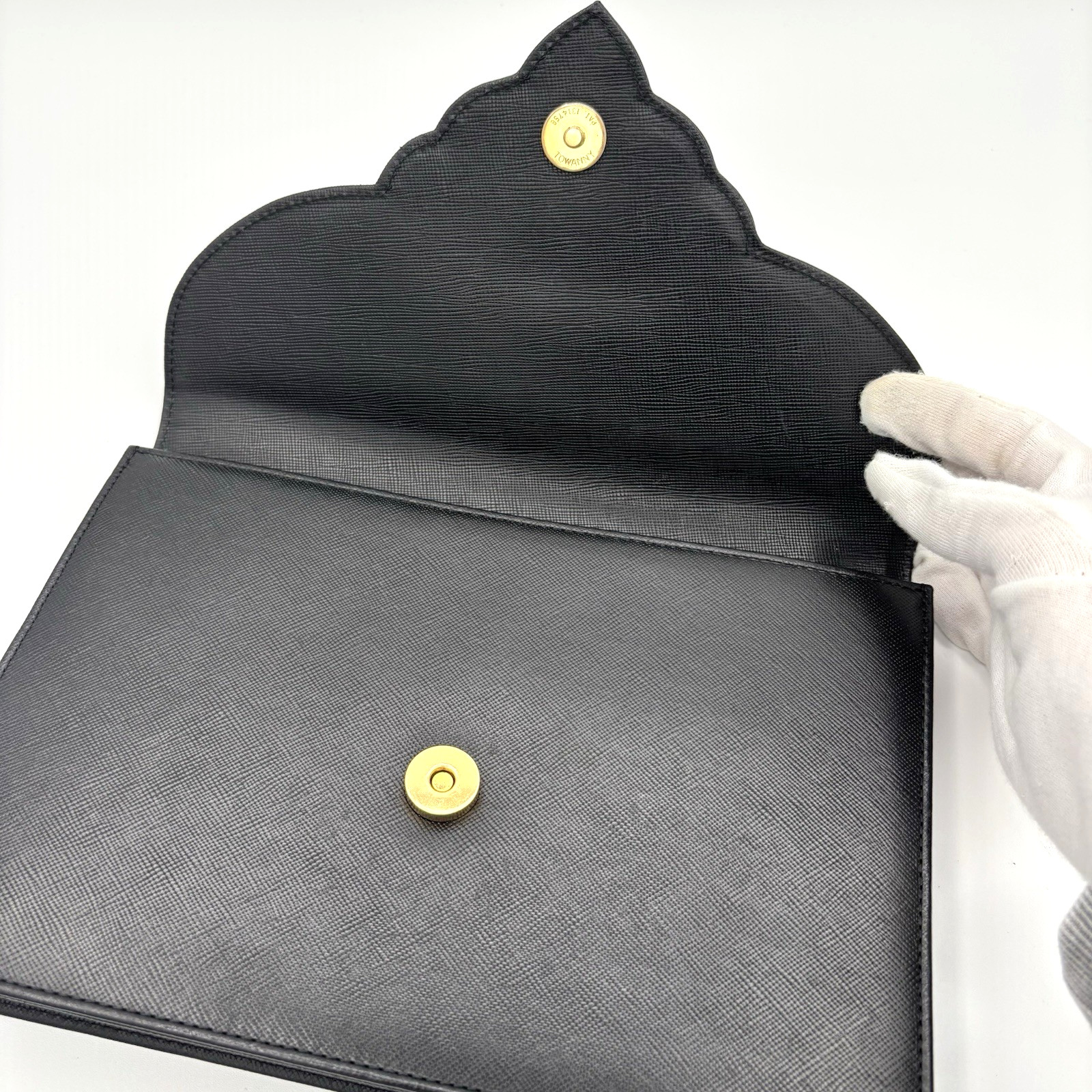 Yves Saint Laurent Clutch Bag Leather Black YSL Authentic 0049