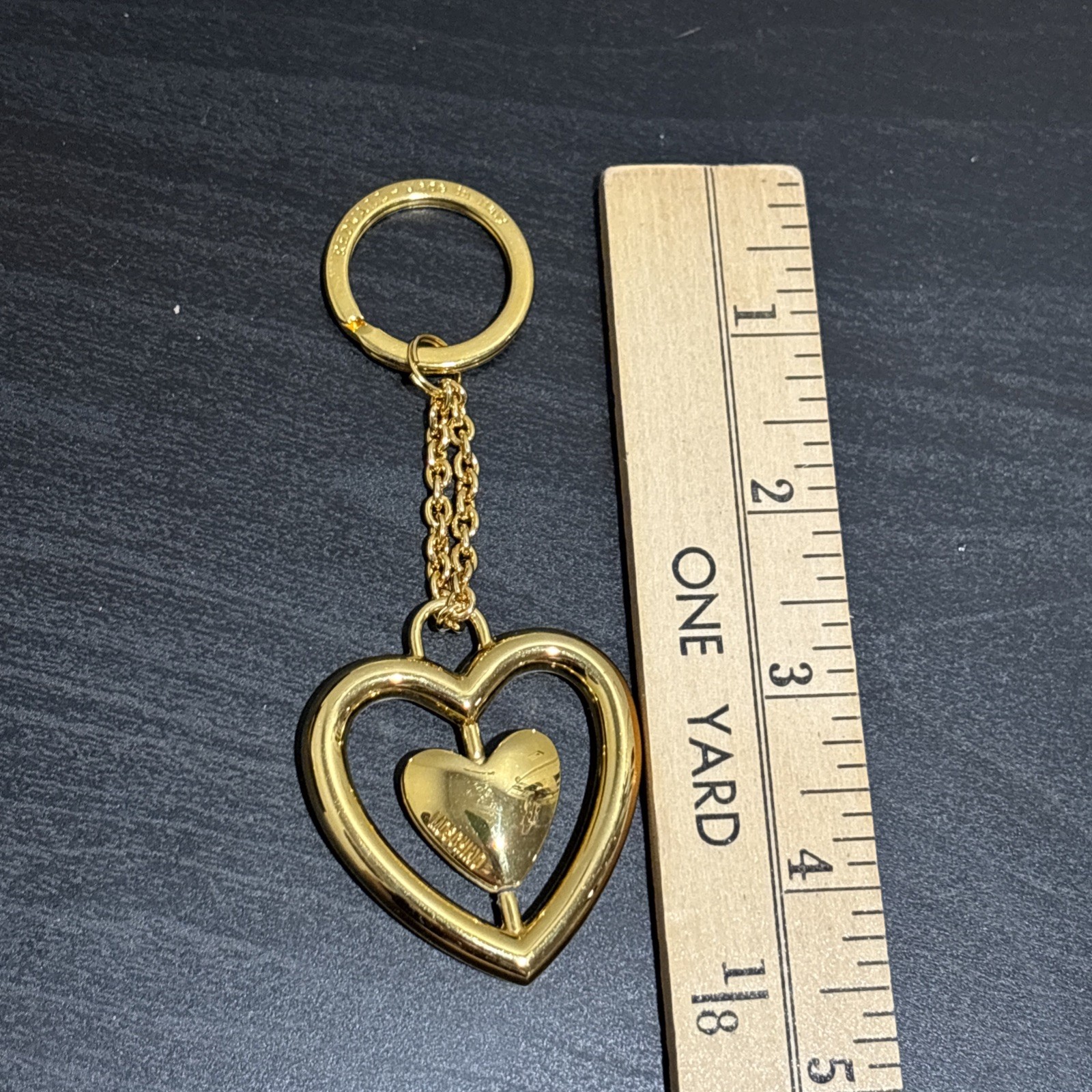 Vintage Moschino By Redwall Keychain Made In Italy Gold Double Heart Bag Charm