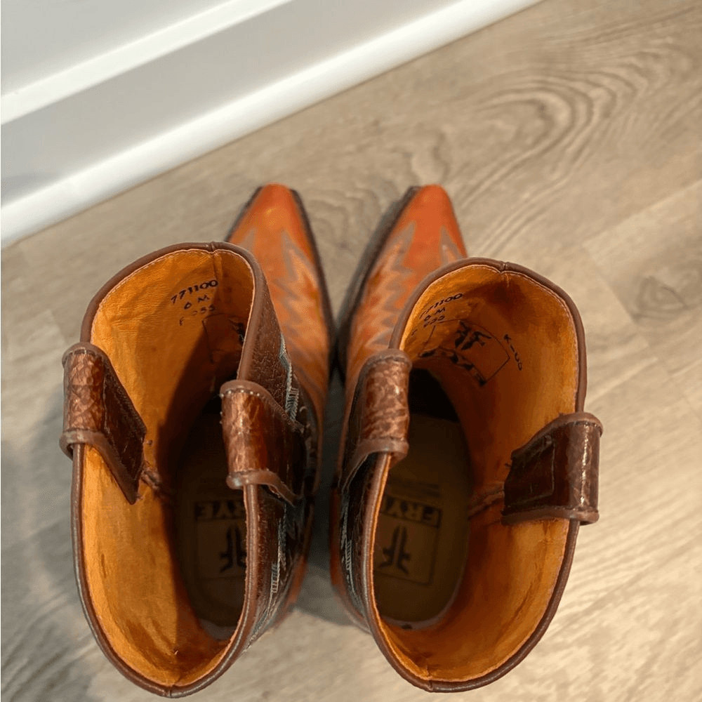 Frye Brown and Tan Leather Western Boots