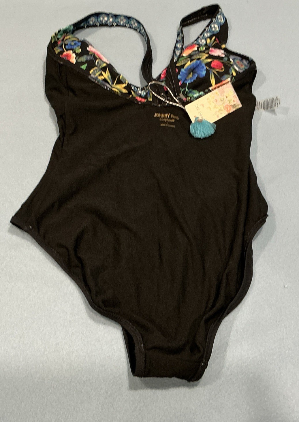 NWT $228 Johnny Was Mirror & Evening Palace Twist 1 Pc Black Floral Swimsuit L