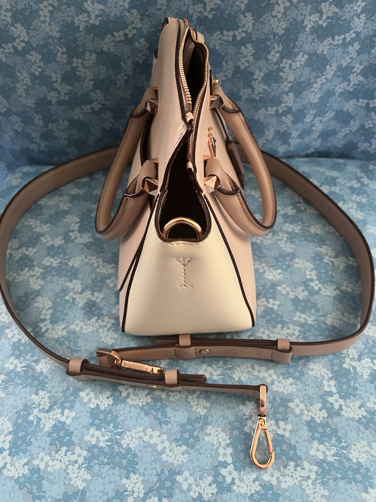 Michael Kors Soft Pink Nolita mini Top Handle Zip Detachable Crossbody Rose Gold