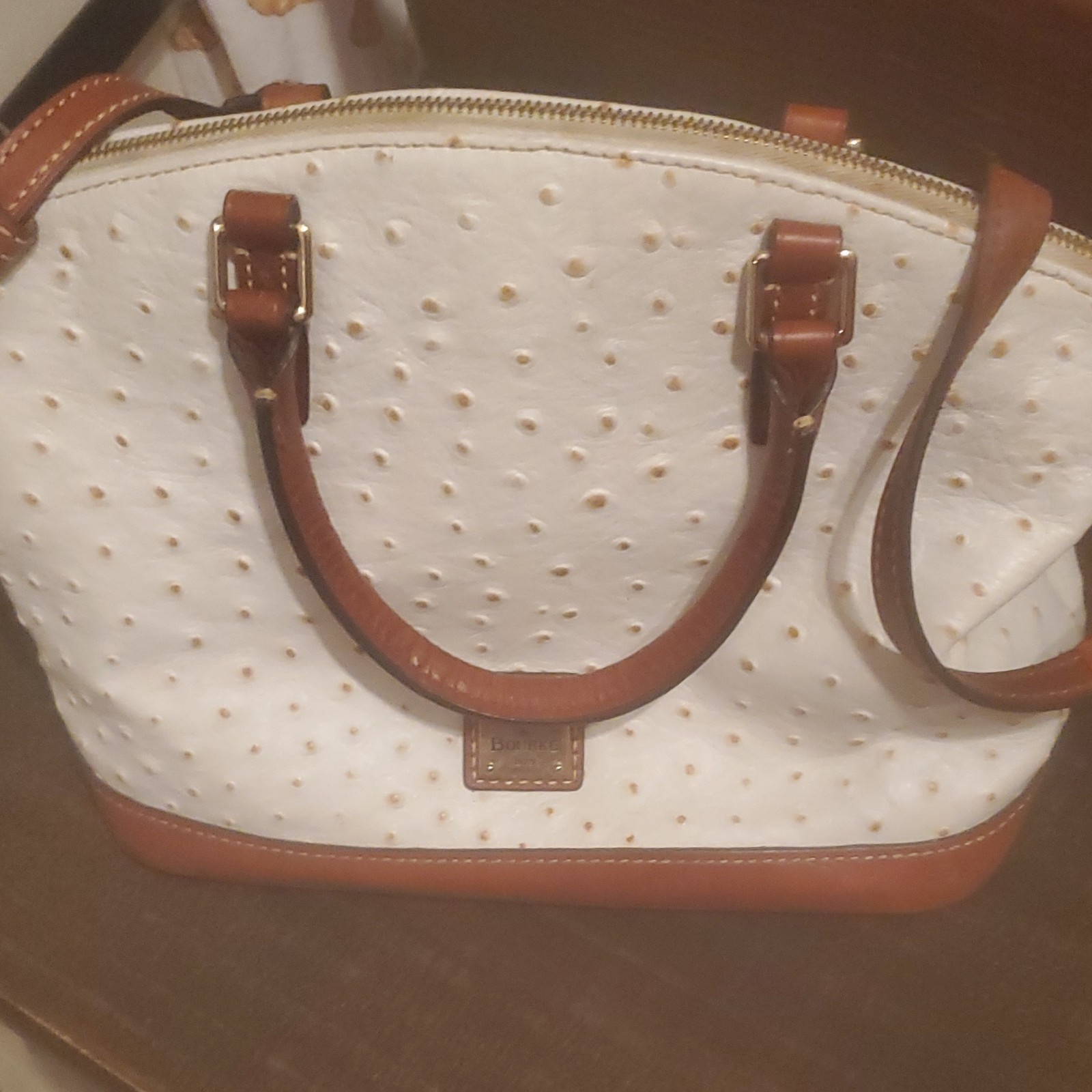 Dooney & Bourke White/Brown Perforated Satchel Zip Detachable Strap Lined