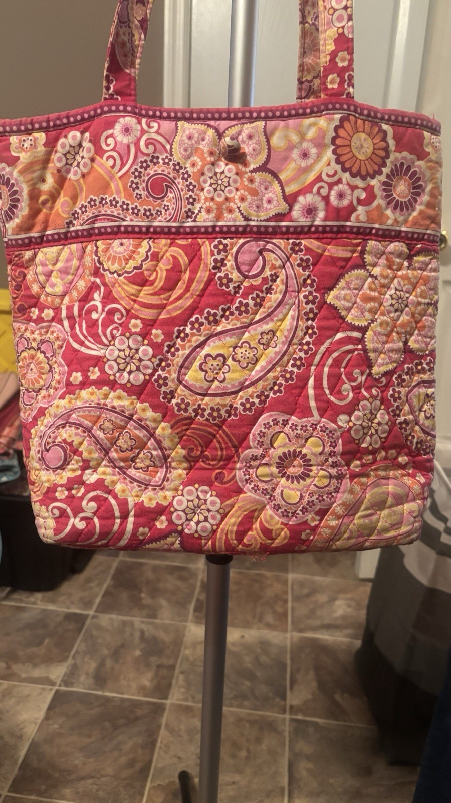 Vera Bradley Women’s Tote Bag Paisley Floral Pink Orange Double Handles Pockets
