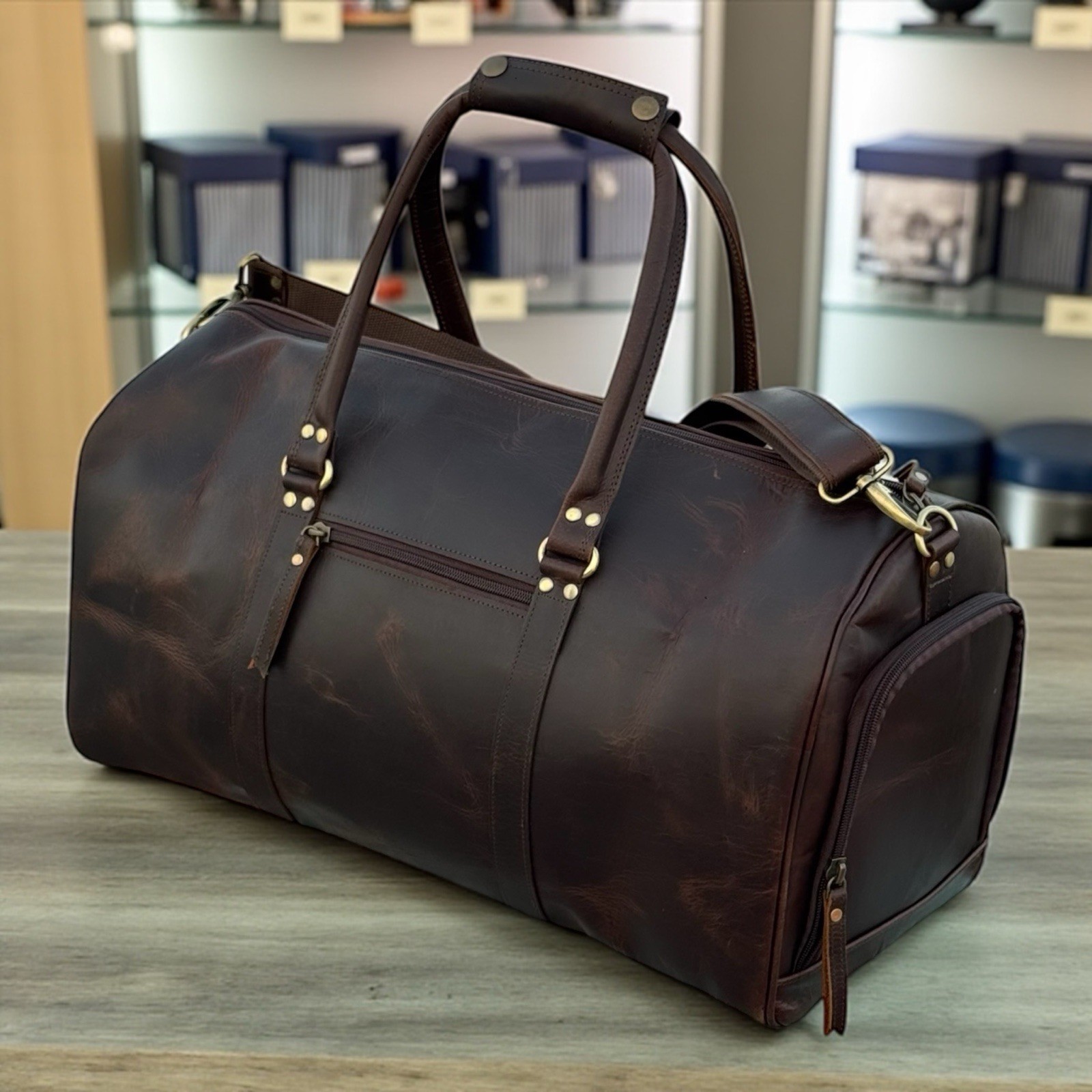 Leather Duffle Bag For Men Gym Bag With Shoe Compartment