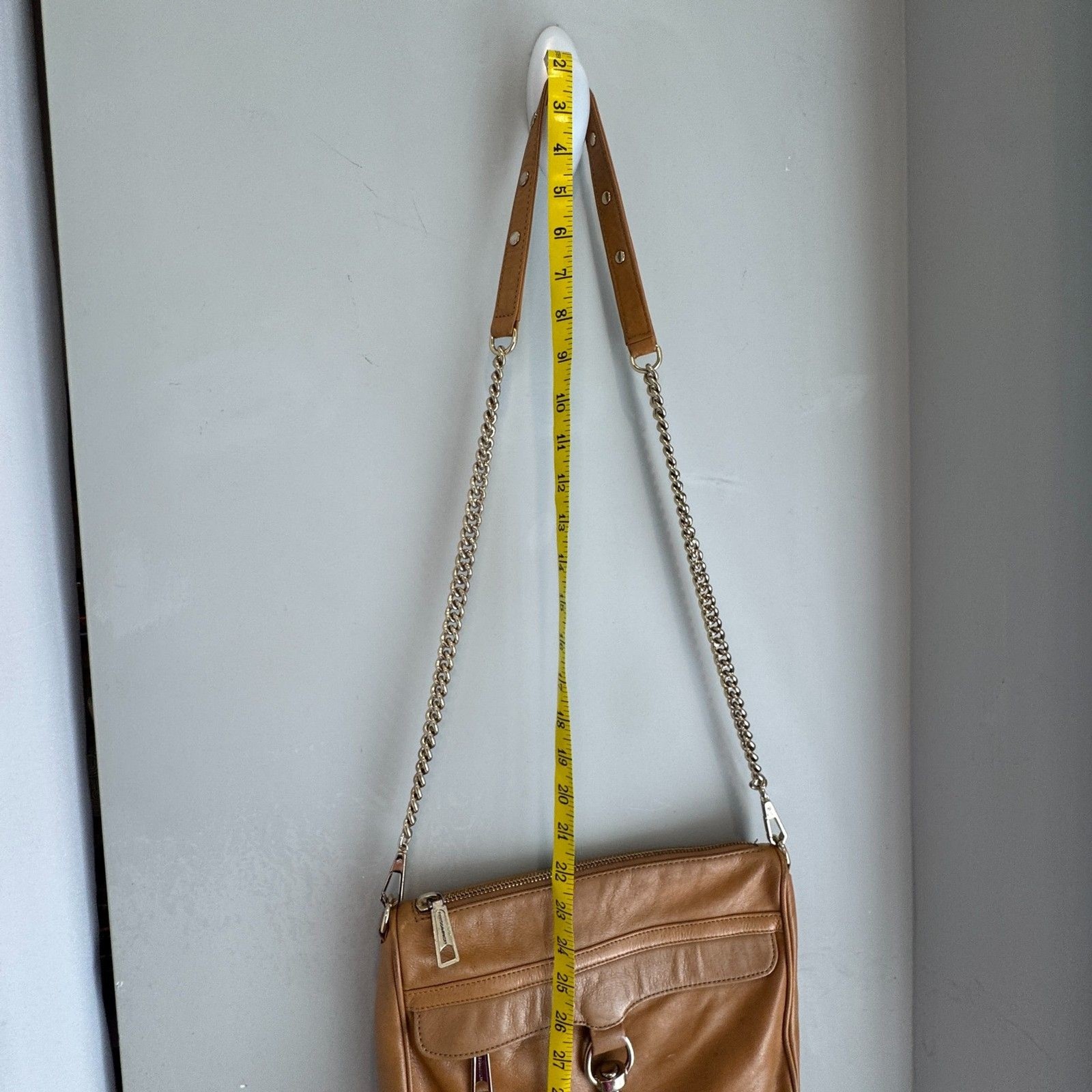 Rebecca Minkoff MAC Crossbody Bag Tan Leather Studded Chain Strap