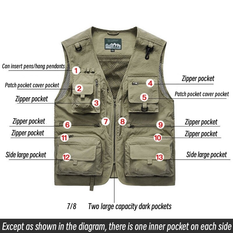 Mens Waistcoat Tops Cargo Multi Pocket Utility Vest Fishing Hiking Camping Gilet