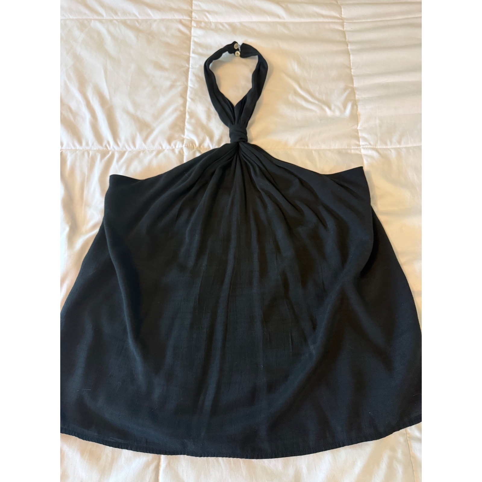 Nine West Womens XL Black Halter Top Twisted Knot Neck Sleeveless Blouse RN73277