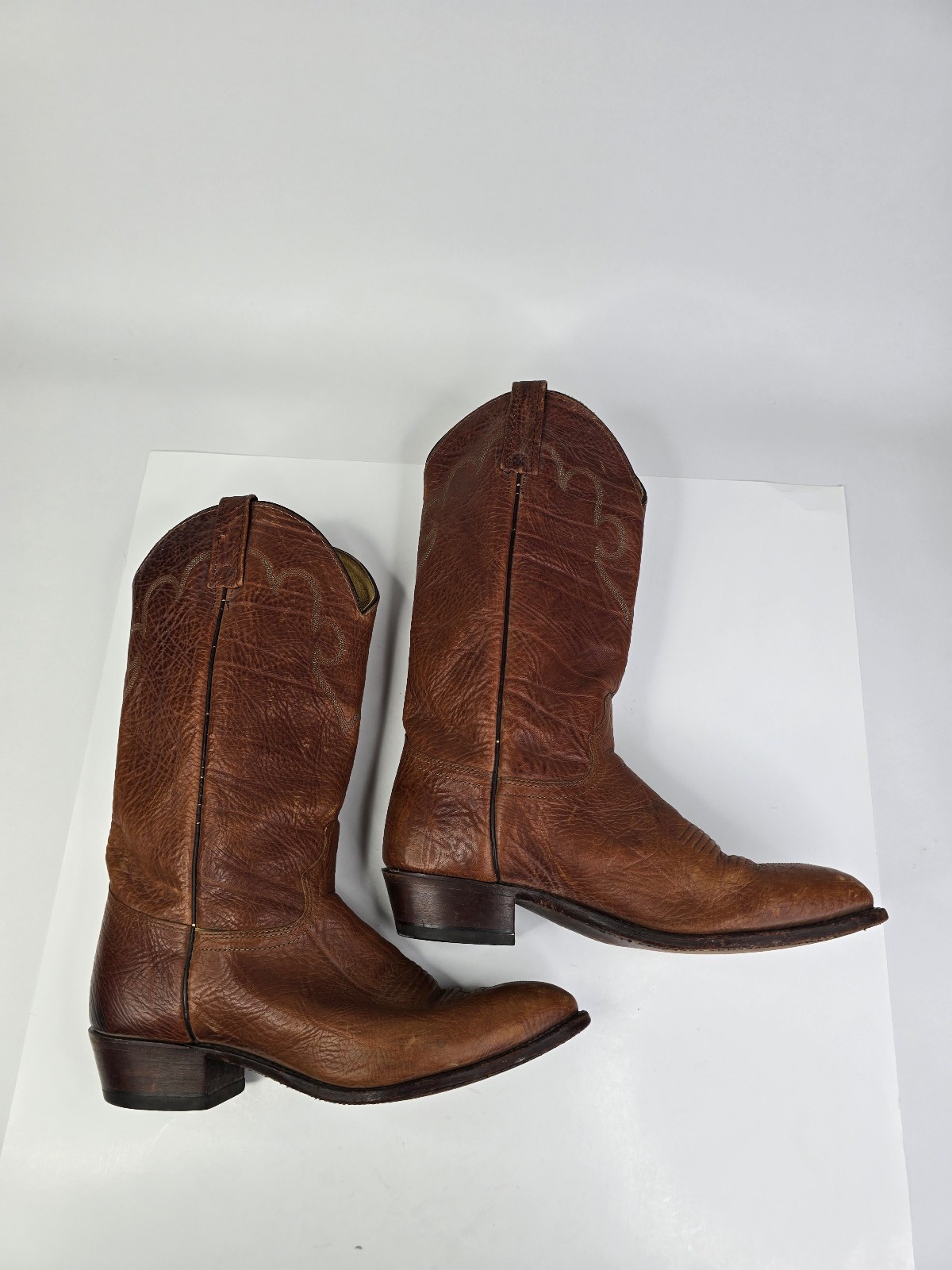 Vintage J Chisholm Cowboy Western Boots Mens Size 10 D Brown Leather 42784