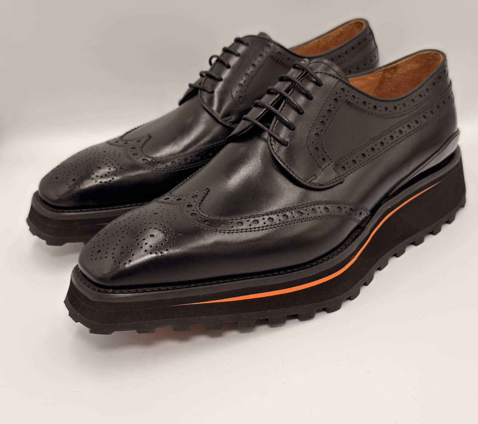 Divinch 6CM Heel Chunky Platform Brogues Black Calfskin Wingtip Derby 2886B Sz 8