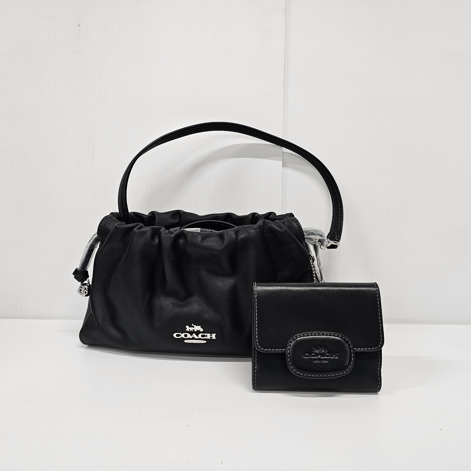 MSRP $483 Coach Faye Smooth Leather Shoulder Bag CV529 & Eliza Wallet CP254 BLK