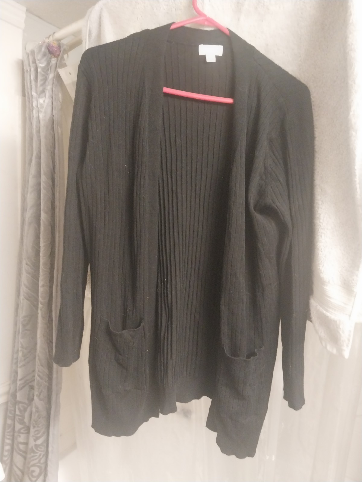 SO Women’s S Black Solid Open Front Knit Cardigan Sweater Long Sleeve Pockets