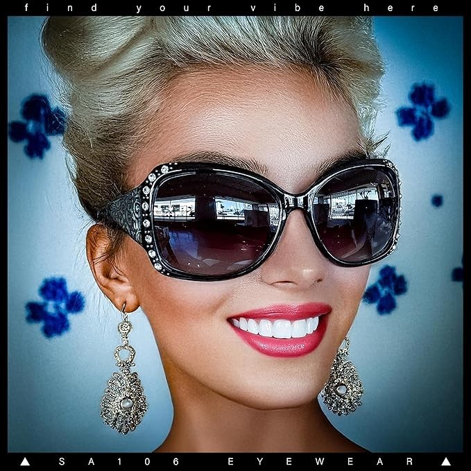 SA106 Womens Rhinestone Oversized Butterfly Thick Arm Fashion Sunglasses