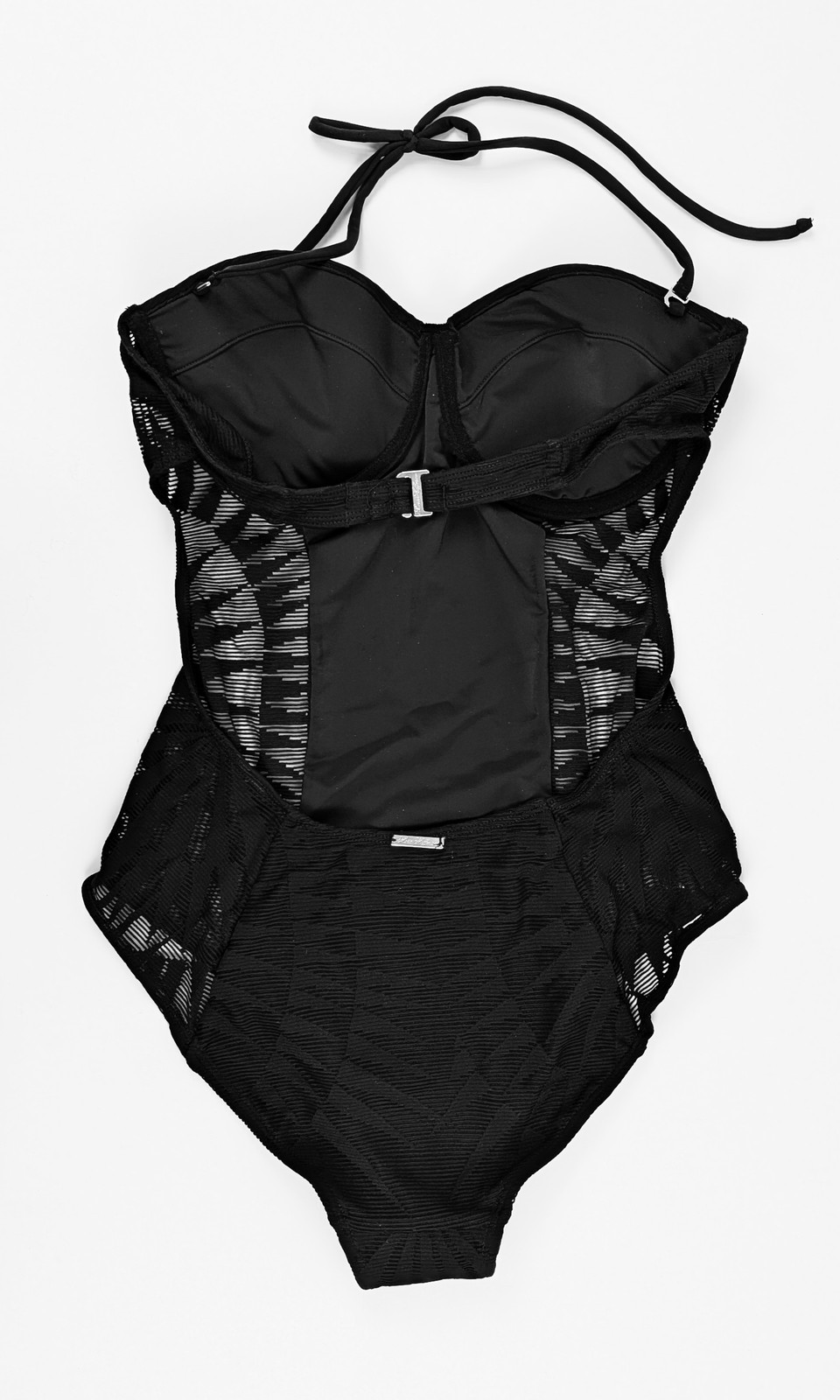 Mara Hoffman Black Lace Mesh One Piece Swimsuit Bustier Underwire Open Back Sz M