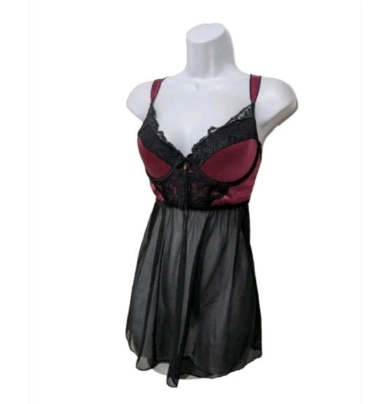 NWOT Icollection Venetian Lace Stain Babydoll Chemise Womens M Dark Romantic