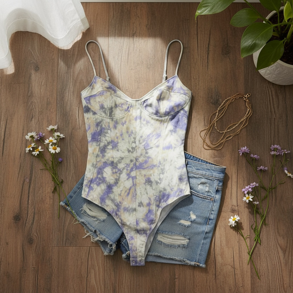 Zara Tie Dye Corsetry-Inspired Bustier Bodysuit Size Medium