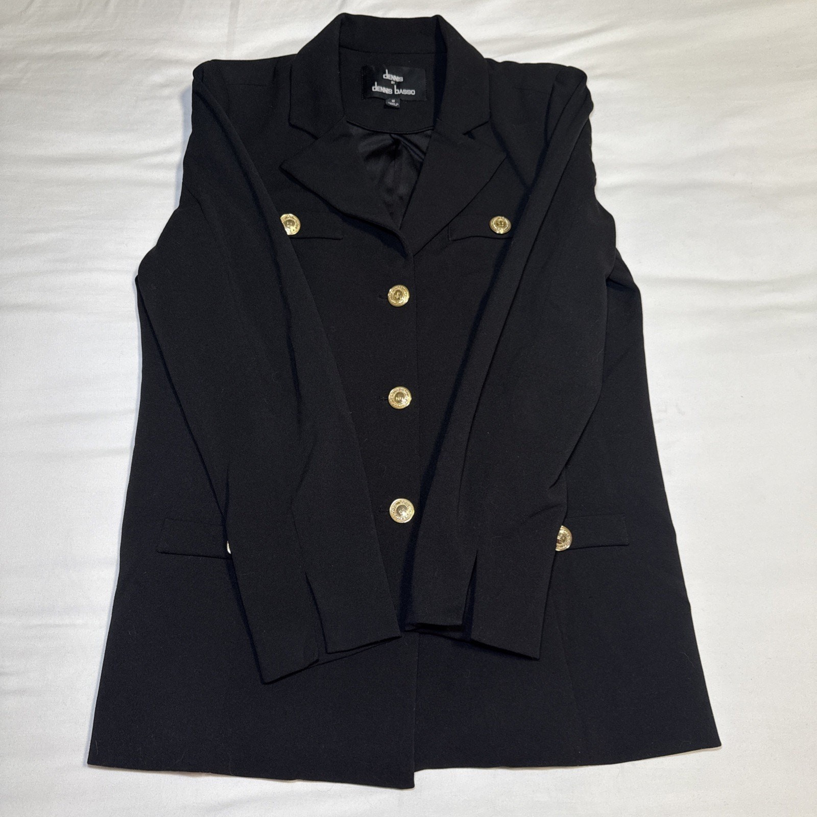 Dennis by Dennis Basso Ponte Knit Lined Blazer Black Mid Length Womens 12 EUC