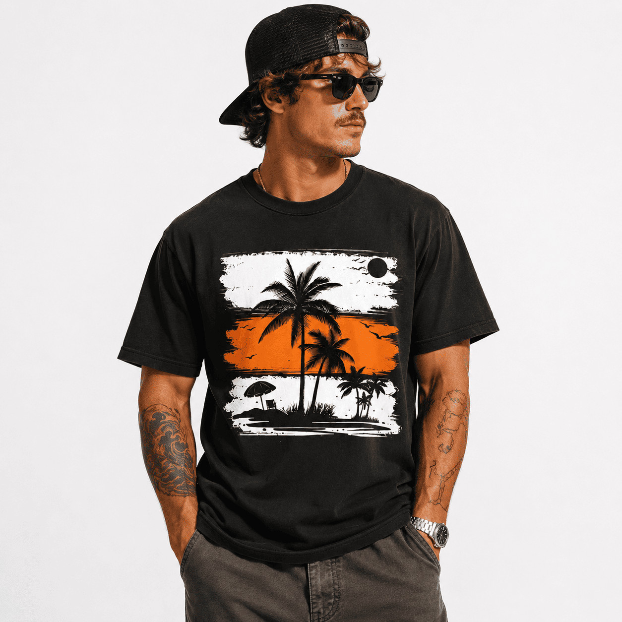 Palm Tree Graphic T-Shirt Tropical Beach Summer Vacation Casual Tee