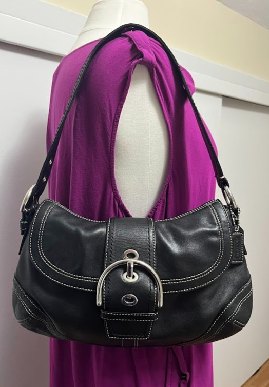 Vintage Coach Y2K Soho Shoulder Bag–Black Leather/White Contrast stitch #10481