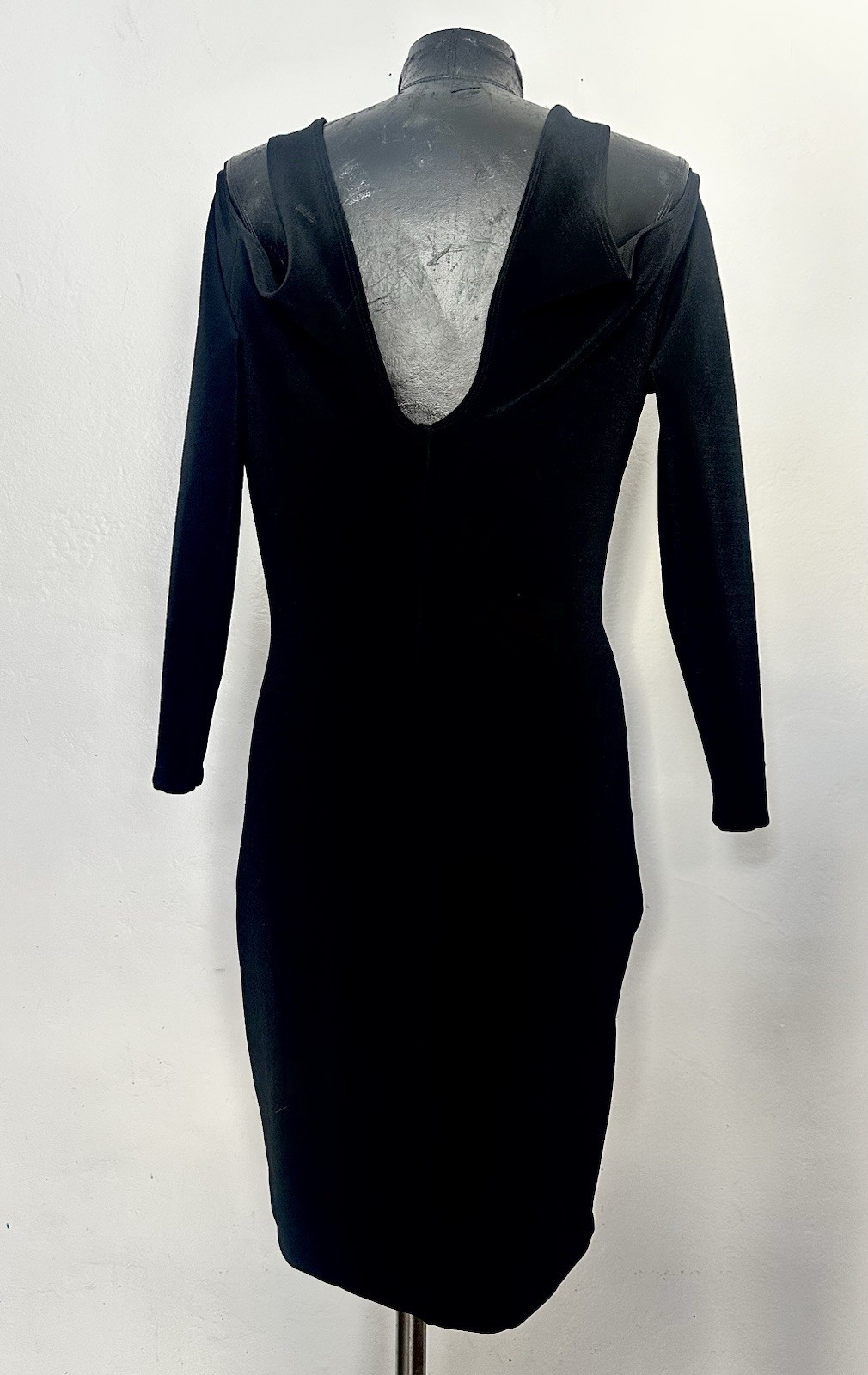 Vintage Black Open Shoulder Dress Gold Sun Brooch Bodycon Cocktail Party Midi