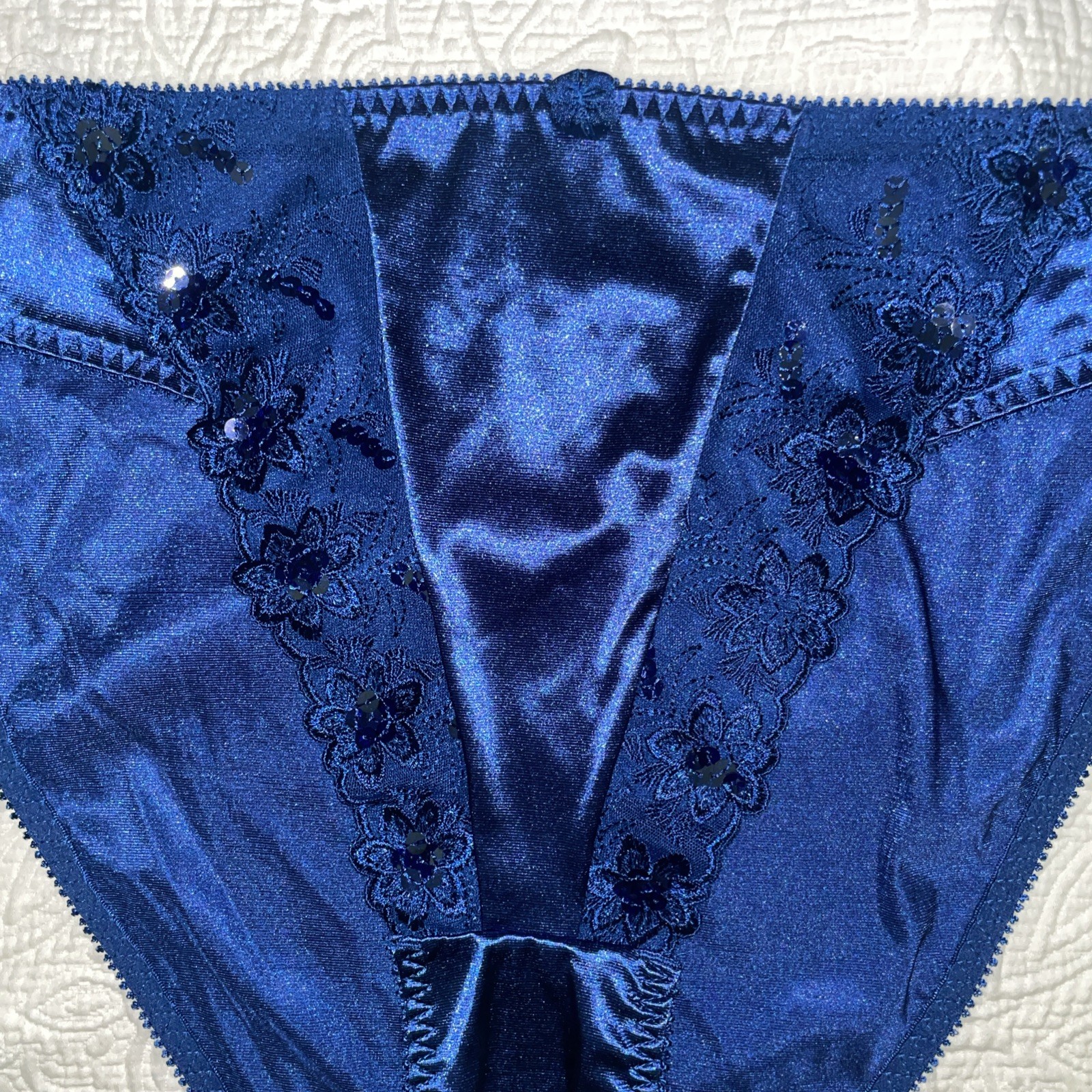 Delta Burke Panties size 10/3X Glossy Satin lace VTG hi-cut NOS Cobalt Blue