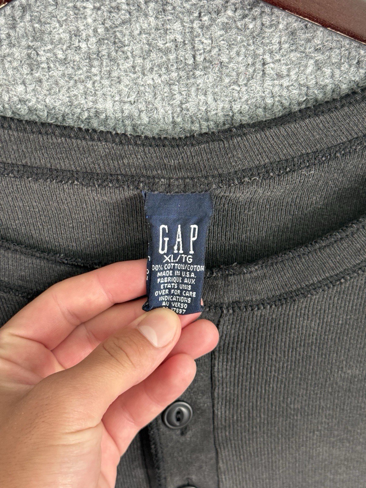 Vintage 90s GAP Henley Thermal Shirt Mens XL Black Long Sleeve Cotton Y2K Casual