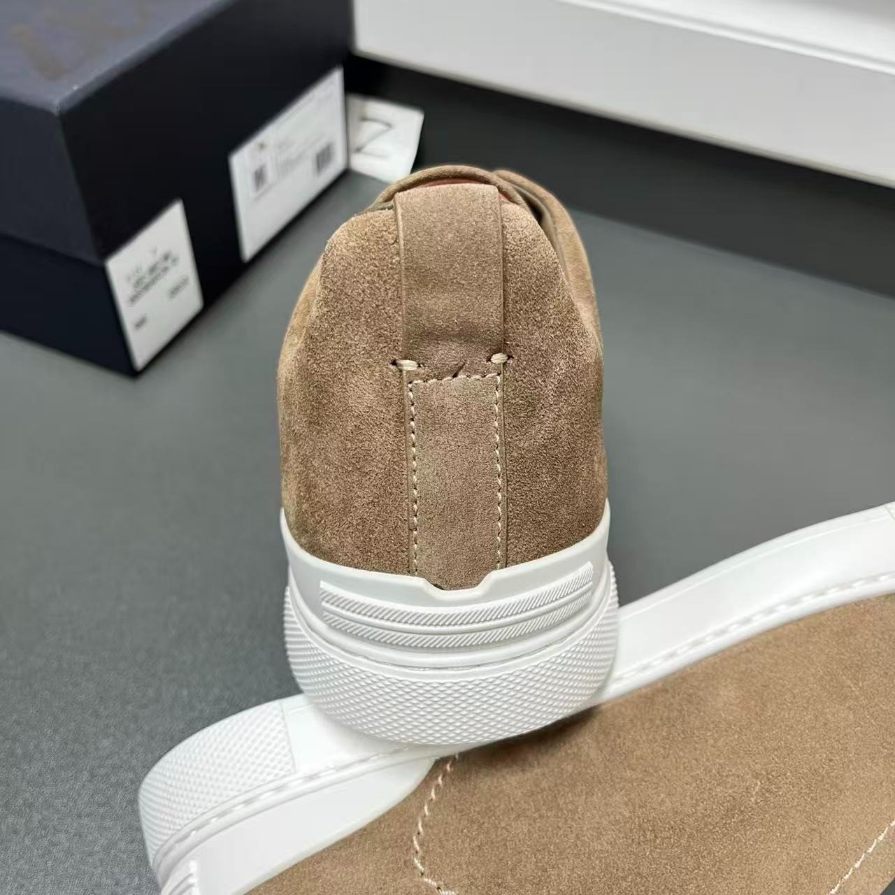 ZEGNA Triple Stitch Men’s Brown Suede Slip-On Sneakers White Sole Size 6-12