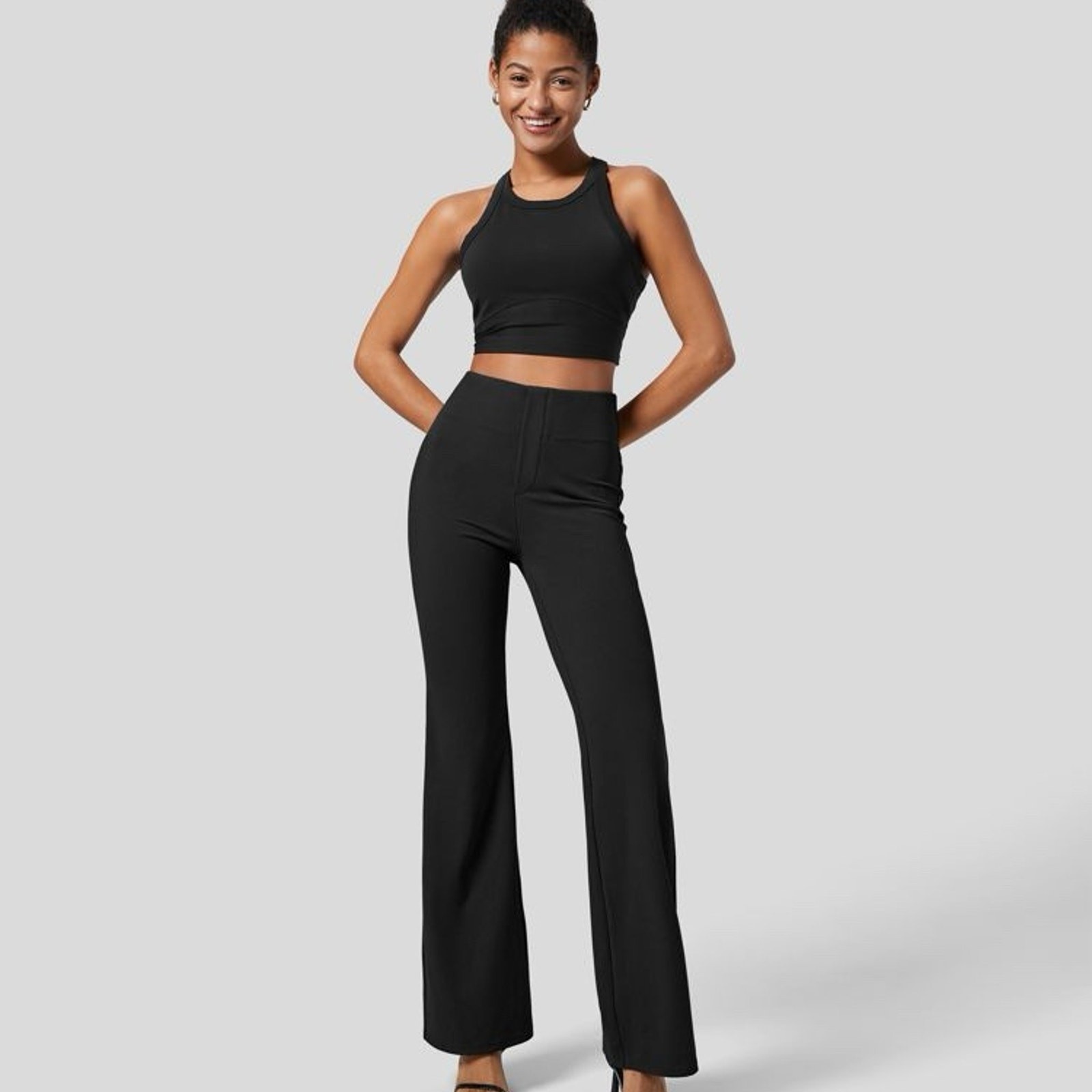 Halara Flex™ High Waisted Back Side Pocket Slight Flare Work Pants-NWT blk