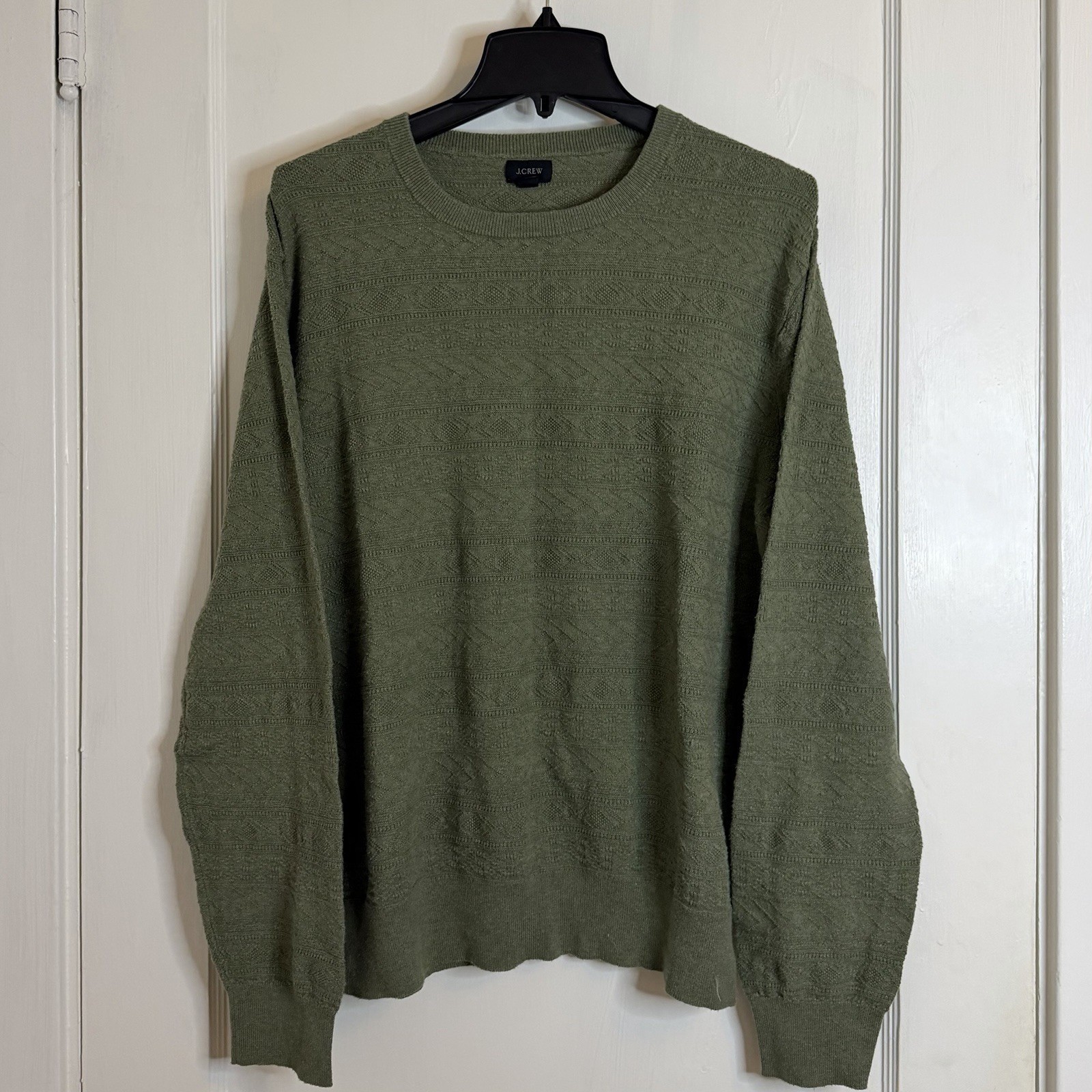 J Crew Sweater Mens M Green Cotton Guernsey Knit Pullover Crewneck Normcore