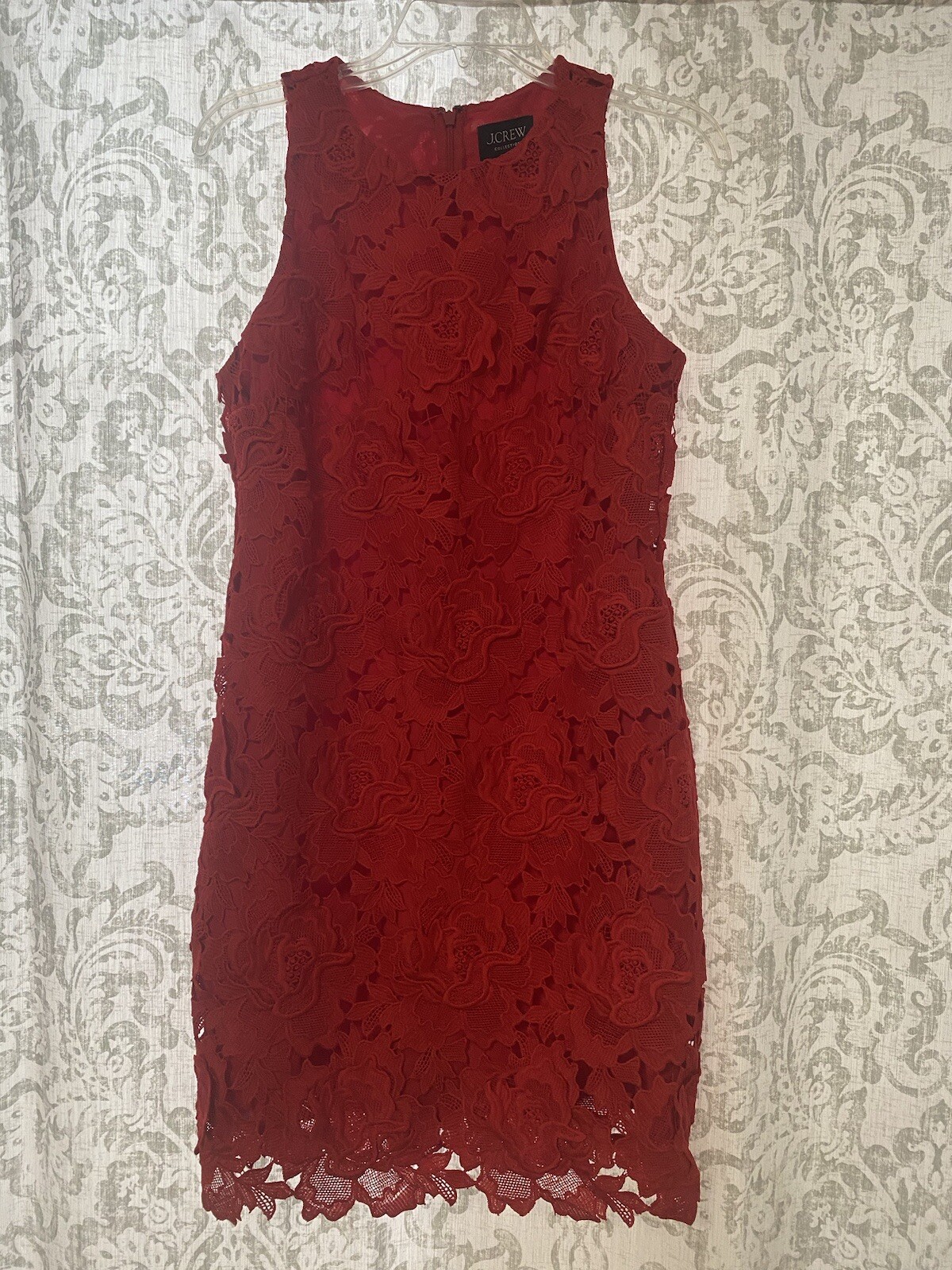J Crew Collection Classic Lace Overlay Formal Holiday Event Sheath Dress Red 4
