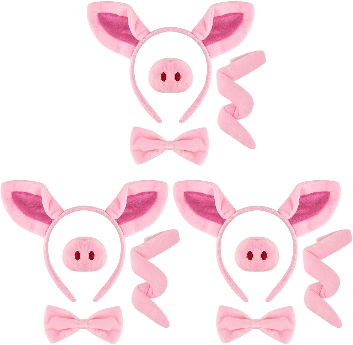 12 Pieces Pig Costume Set Pig Ears Headband Pig Nose Bow Tie Pig Tail Fancy Anim