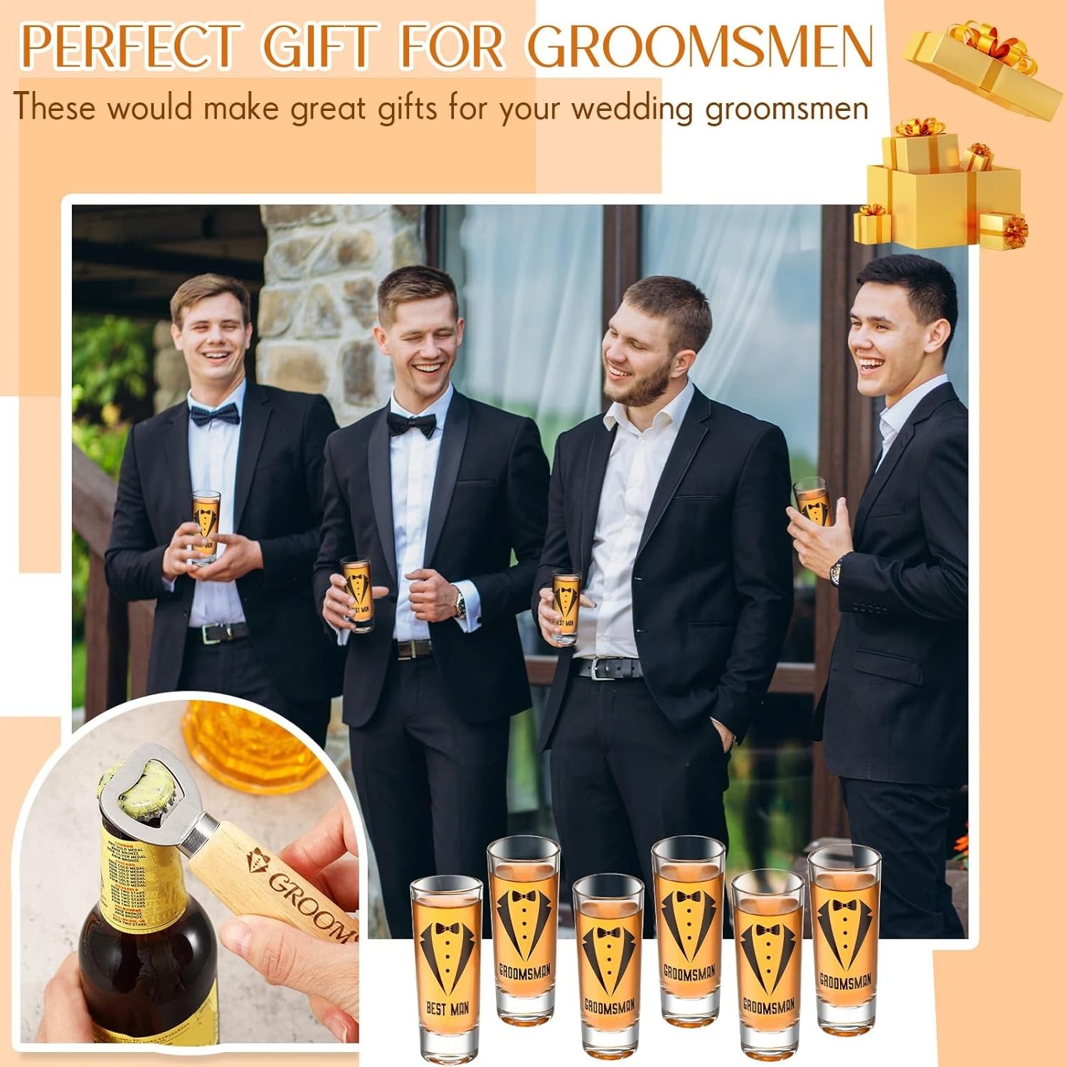 12 Pcs Groomsmen Proposal Shot Glasses and Beer as shown in the picture