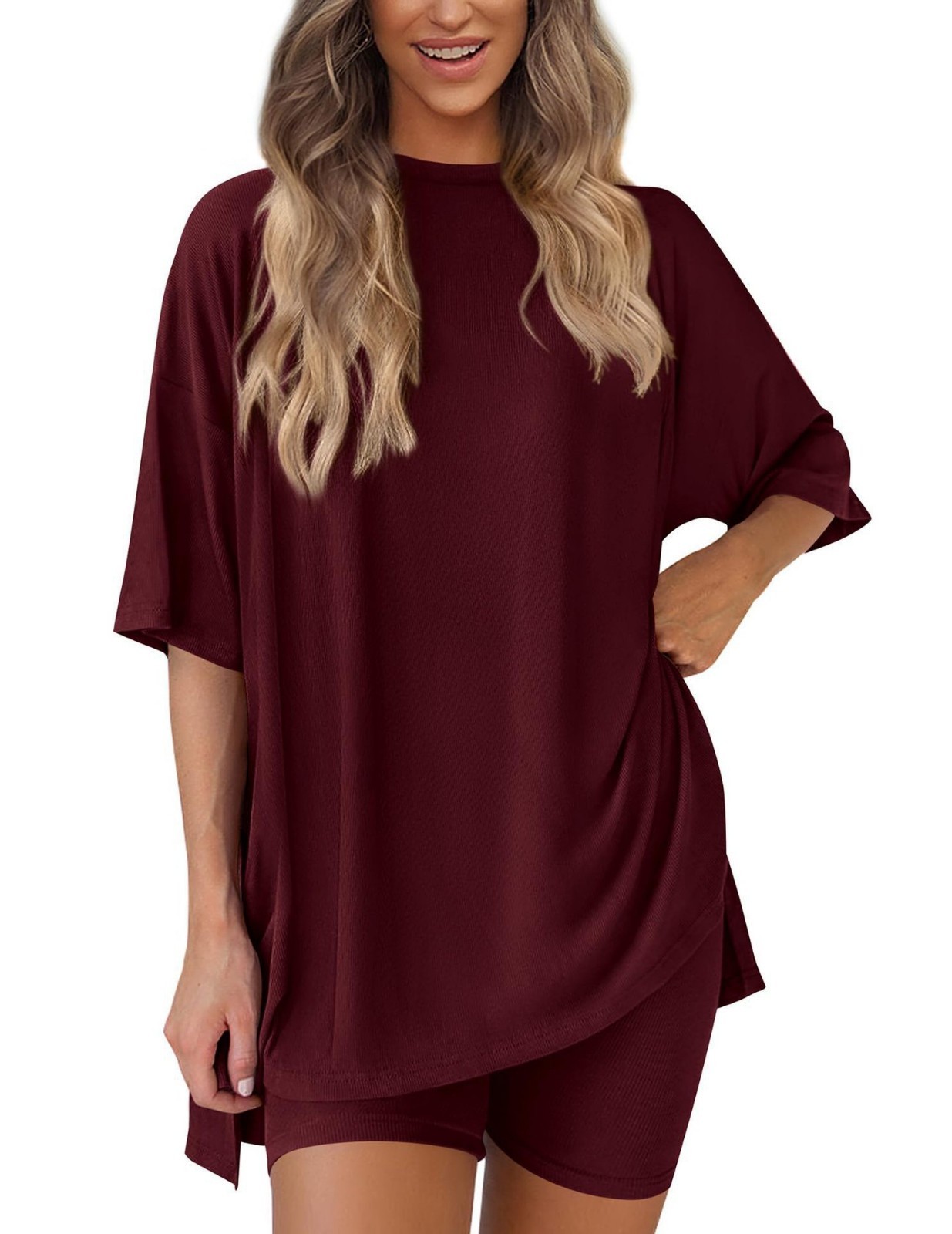 WOMEN Casual Lounge Set Solid Color T-Shirt and Shorts 2 Piece Tracksuit S-3XL