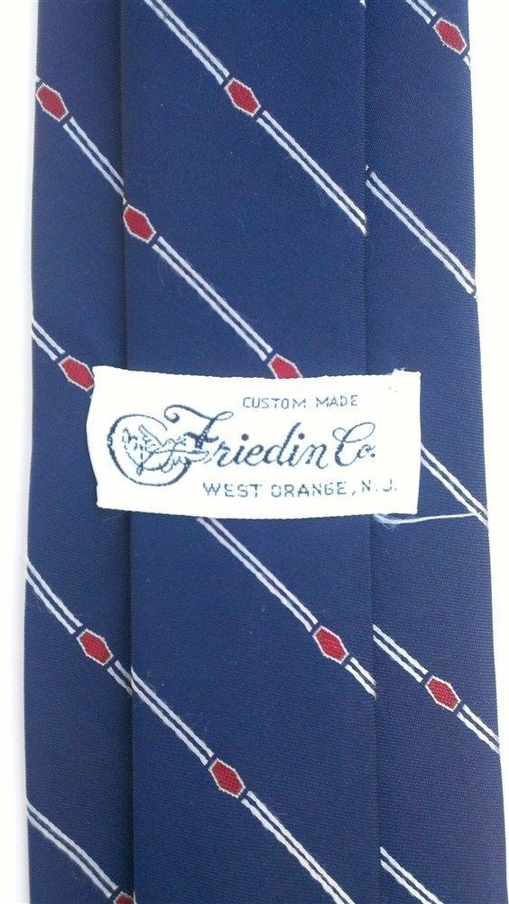 Friedin Co. Men’s Striped Neck Tie Silk Navy Blue Skinny 3 1/8″ x 55″
